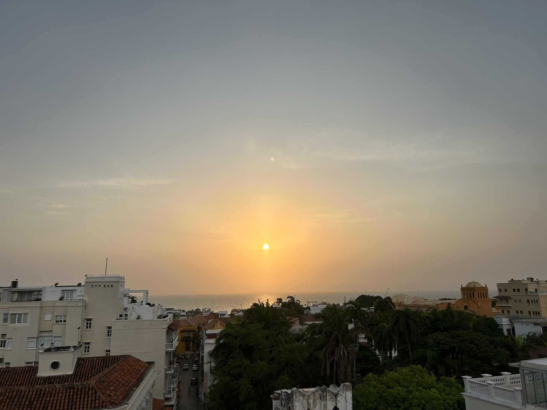Sunset from a rooftop bar in Cartagena.
