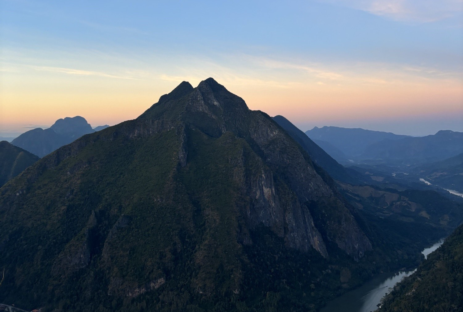 Sunset from our campsite for the night in Nong Khiaw.
