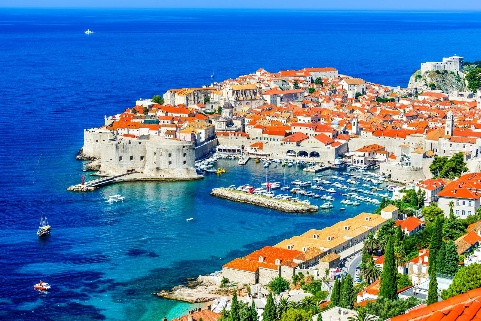 Panoramic view of Dubrovnik’s old town and harbor along Croatia’s Adriatic coast in September.