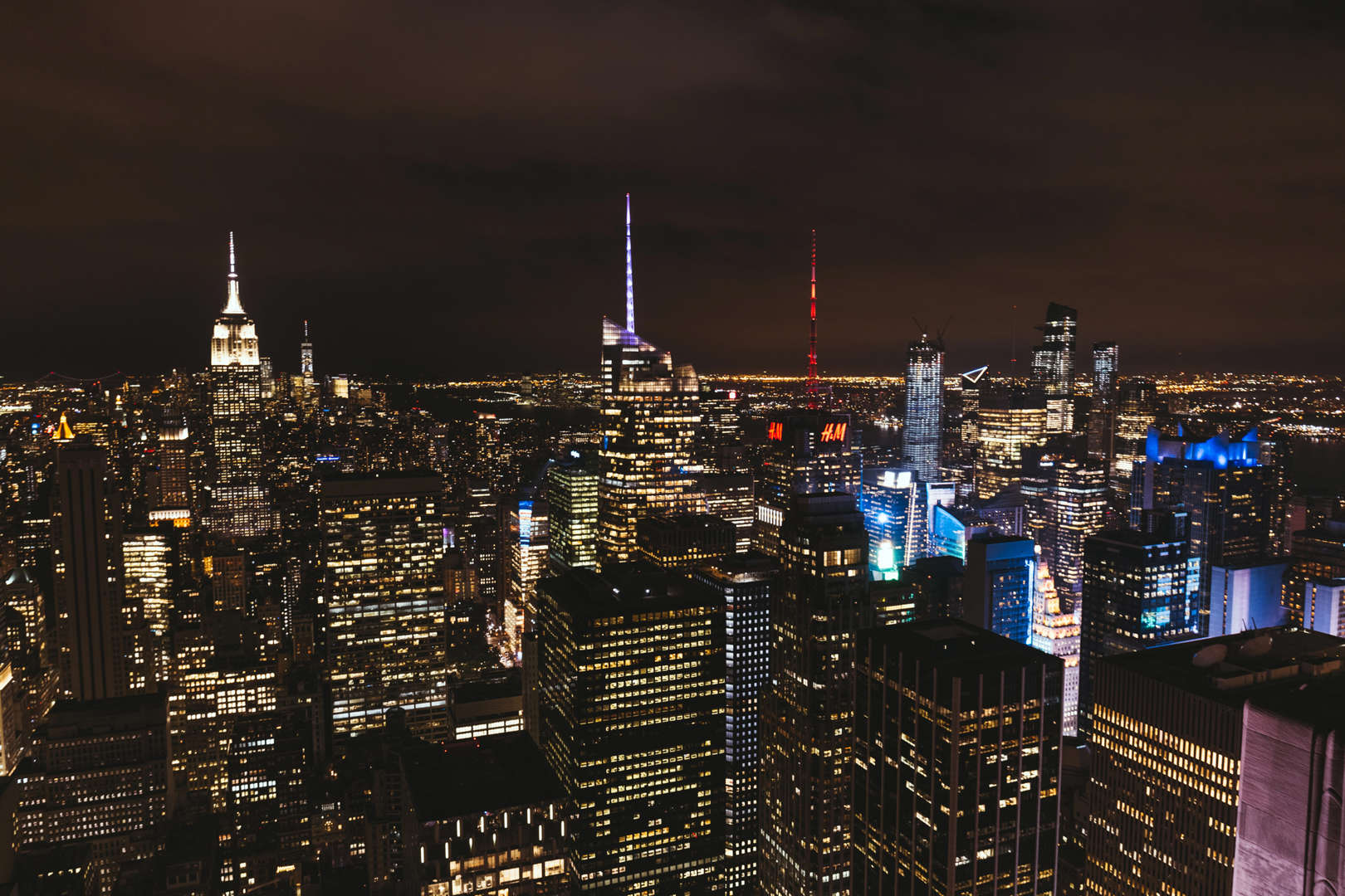 Nighttime city skyline of New York City, New York