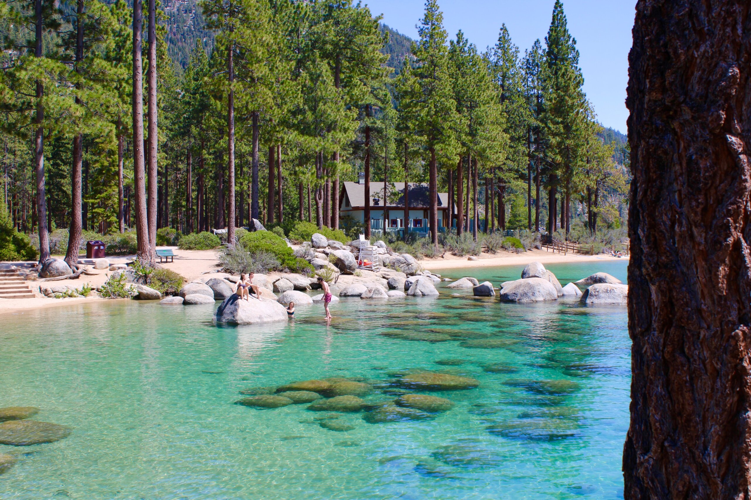Group of friends enjoying the serenity of Lake Tahoe
