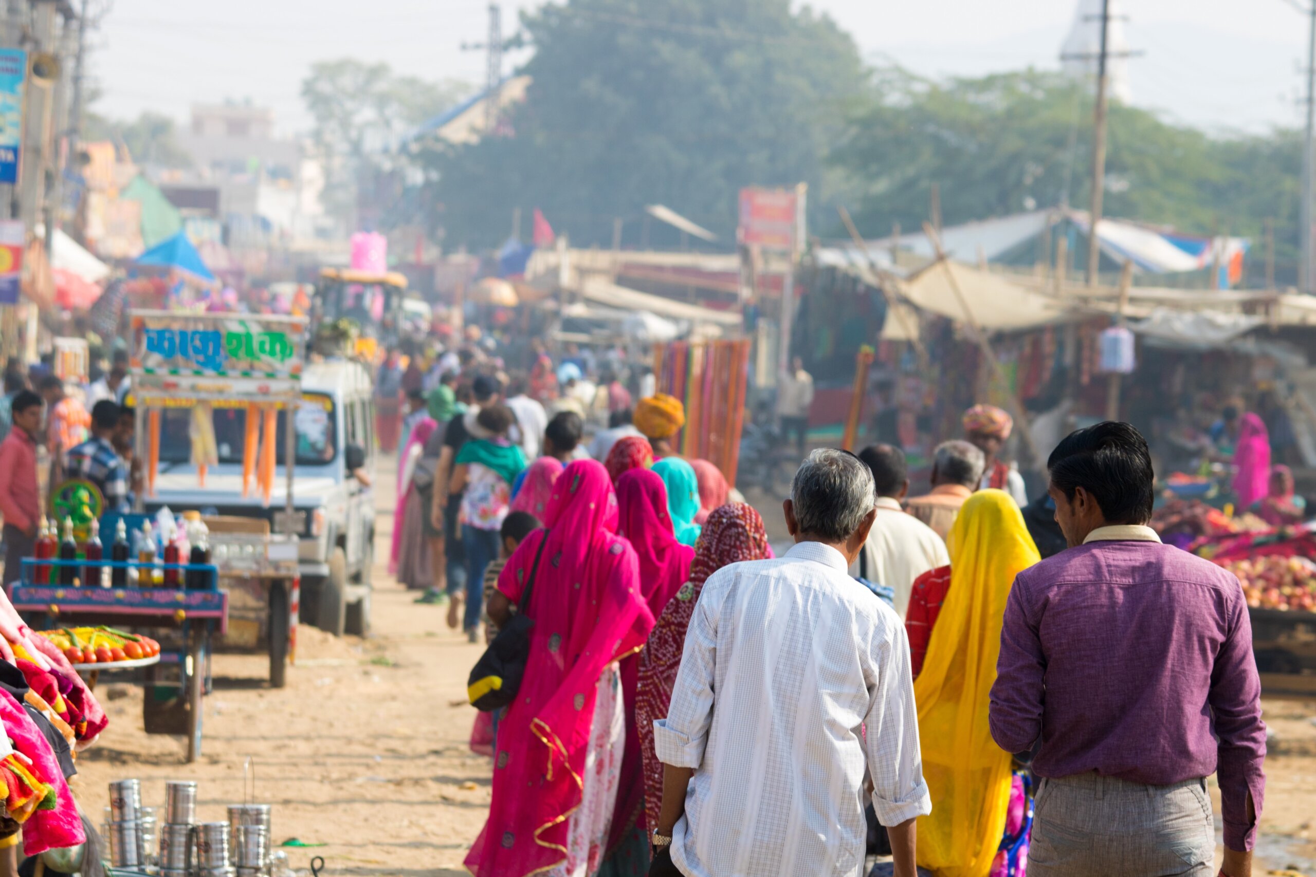 camel market Pushkar festival India street life and street food snacks
