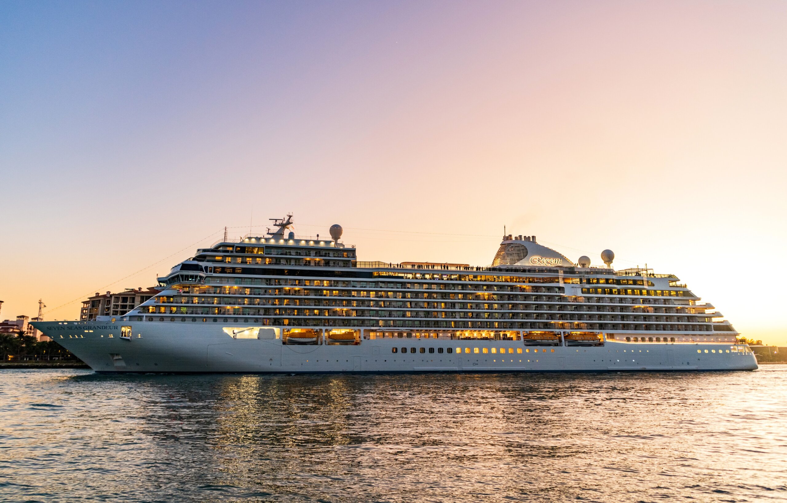 Miami, Florida, USA - December 07, 2024: Regent seven seas cruises. Cruise ship tour. Ship leaving harbor. Seven seas Grandeur cruise ship voyage. Cruise in summer vacation. Luxury vacation See Less
