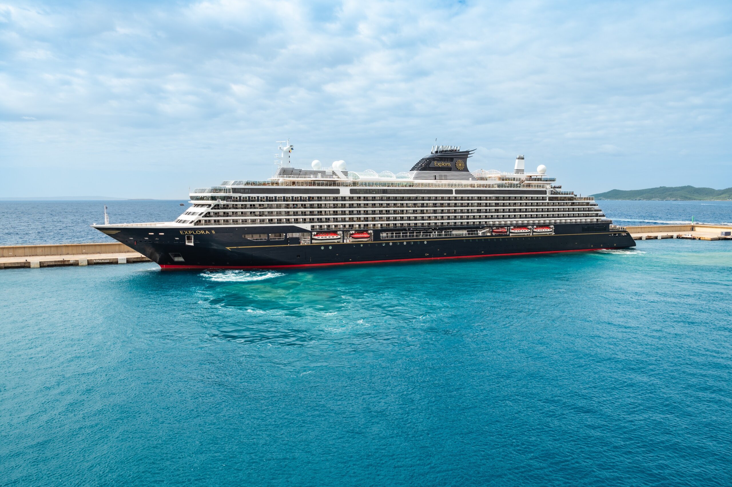 Ibiza, Spain - July 28, 2025: Luxury Cruise Ship Explora II Docking in Port of Ibiza
