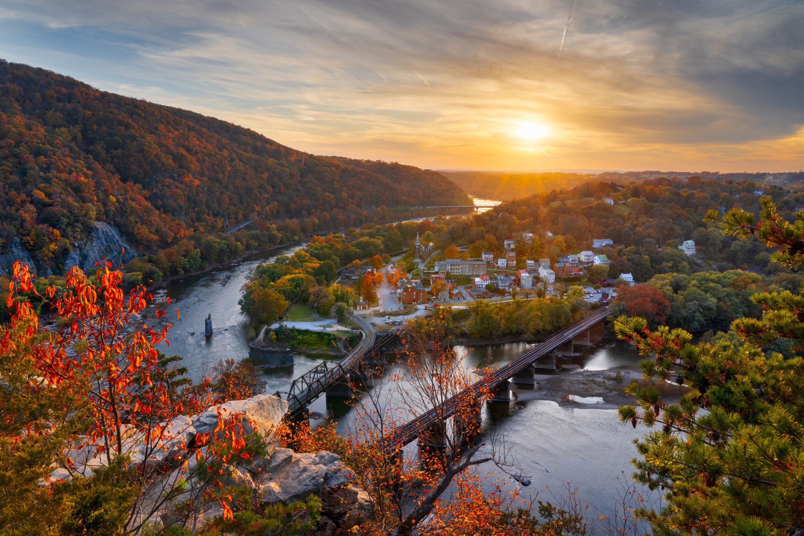 Harpers Ferry, West Virginia, USA Overlooking the Shenandoah Valley in Autumn Season
