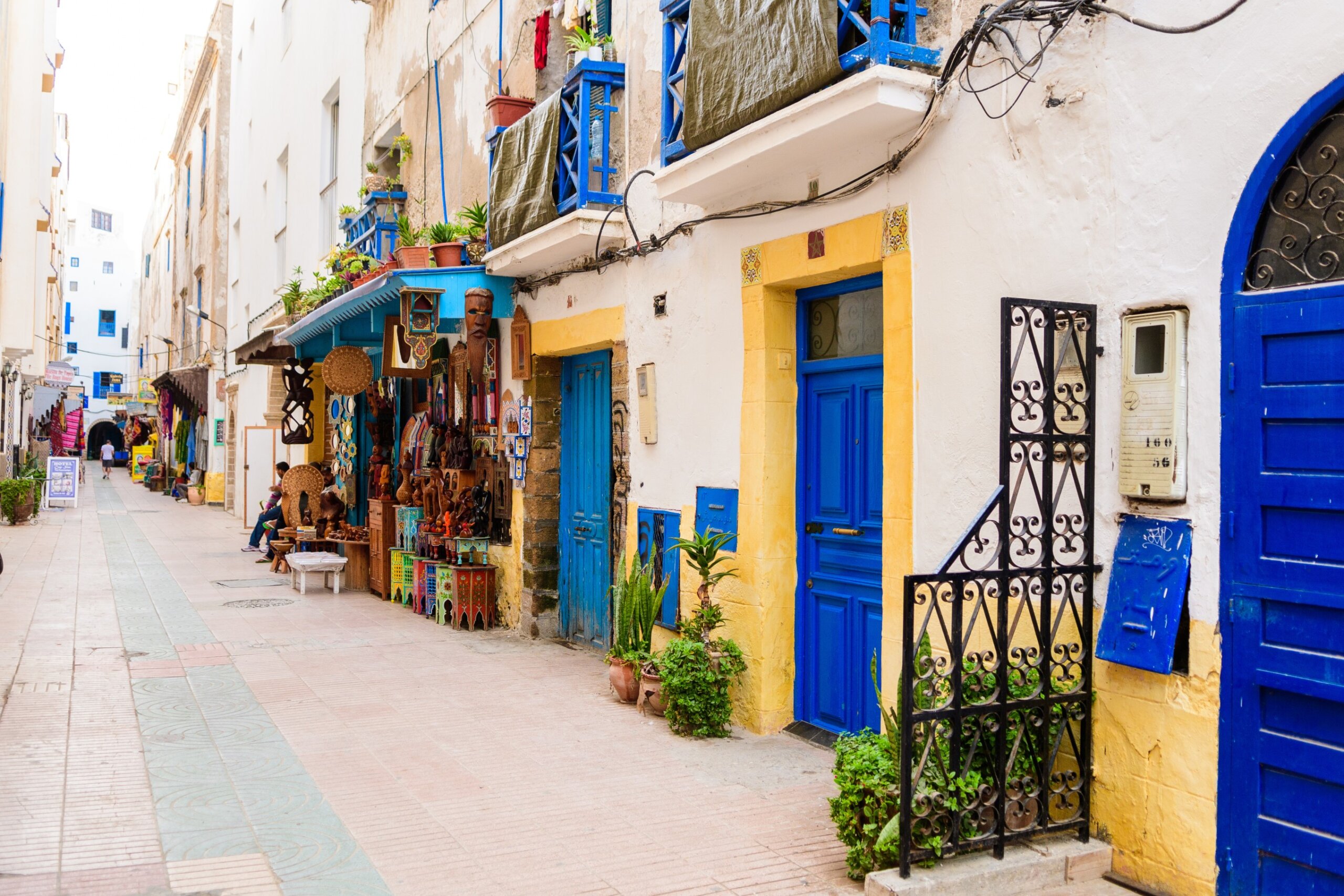 colorful streets of essaouira maritime town, morocco
