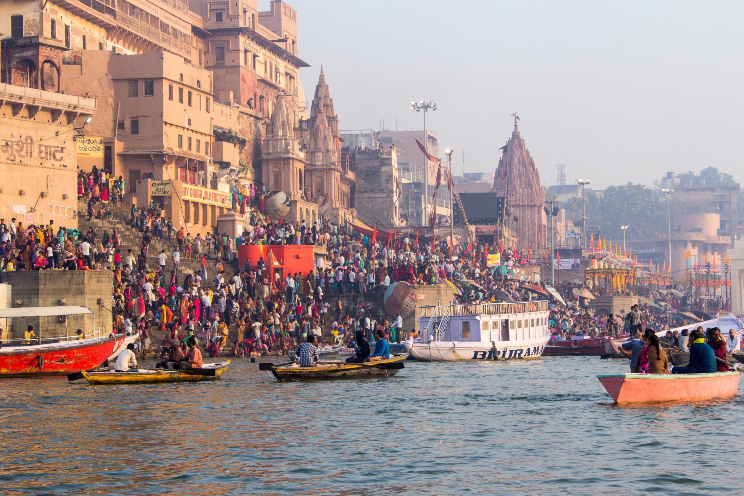 Varanasi Ghats, Diwali Festival, Ganges River and Boats, Uttar Pradesh, India
