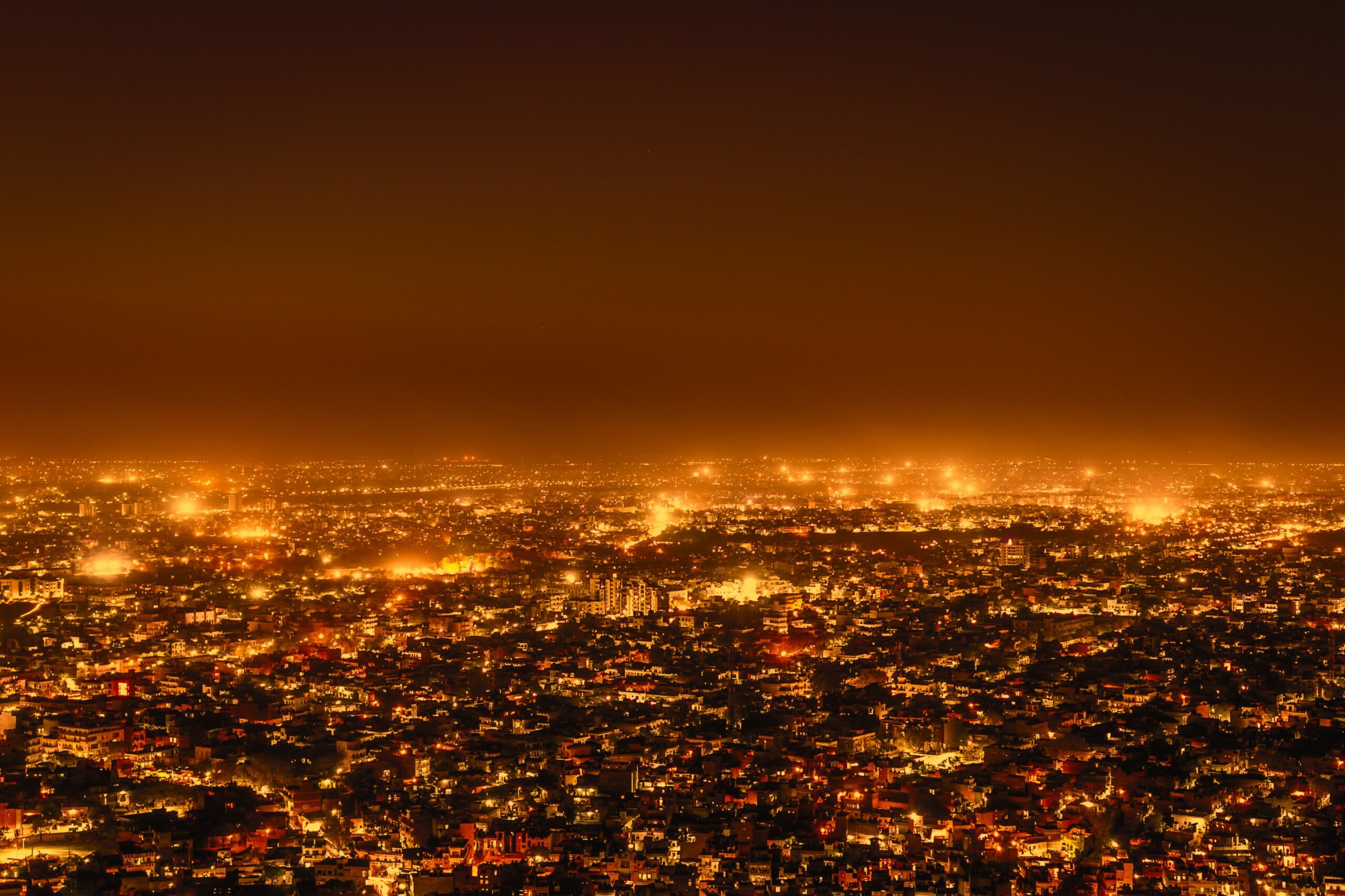 Top view of the city Jaipur Rajasthan at night after festival Diwali celebration . city lighting
