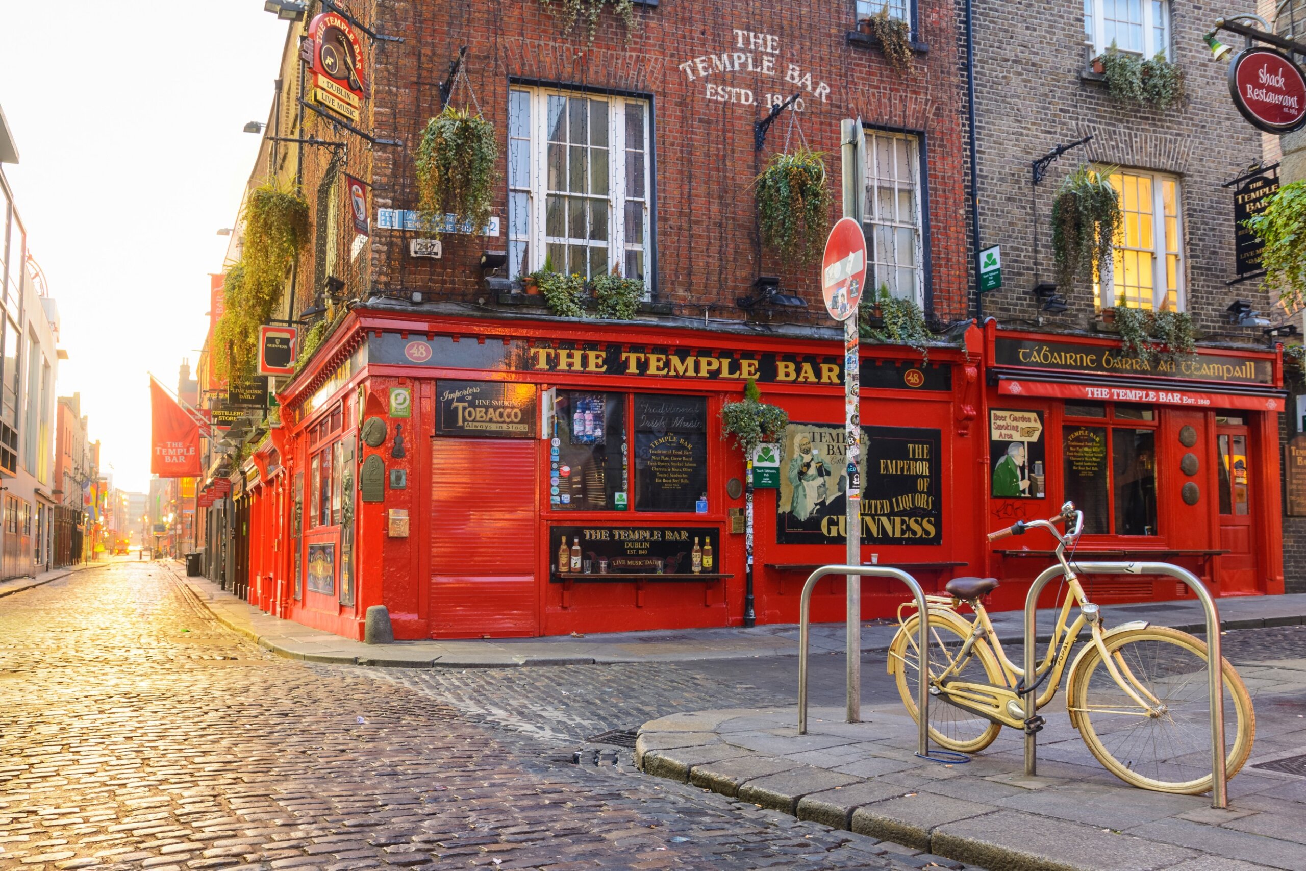 dublin, ireland. 5th may, 2019: views of empty pub street in dublin