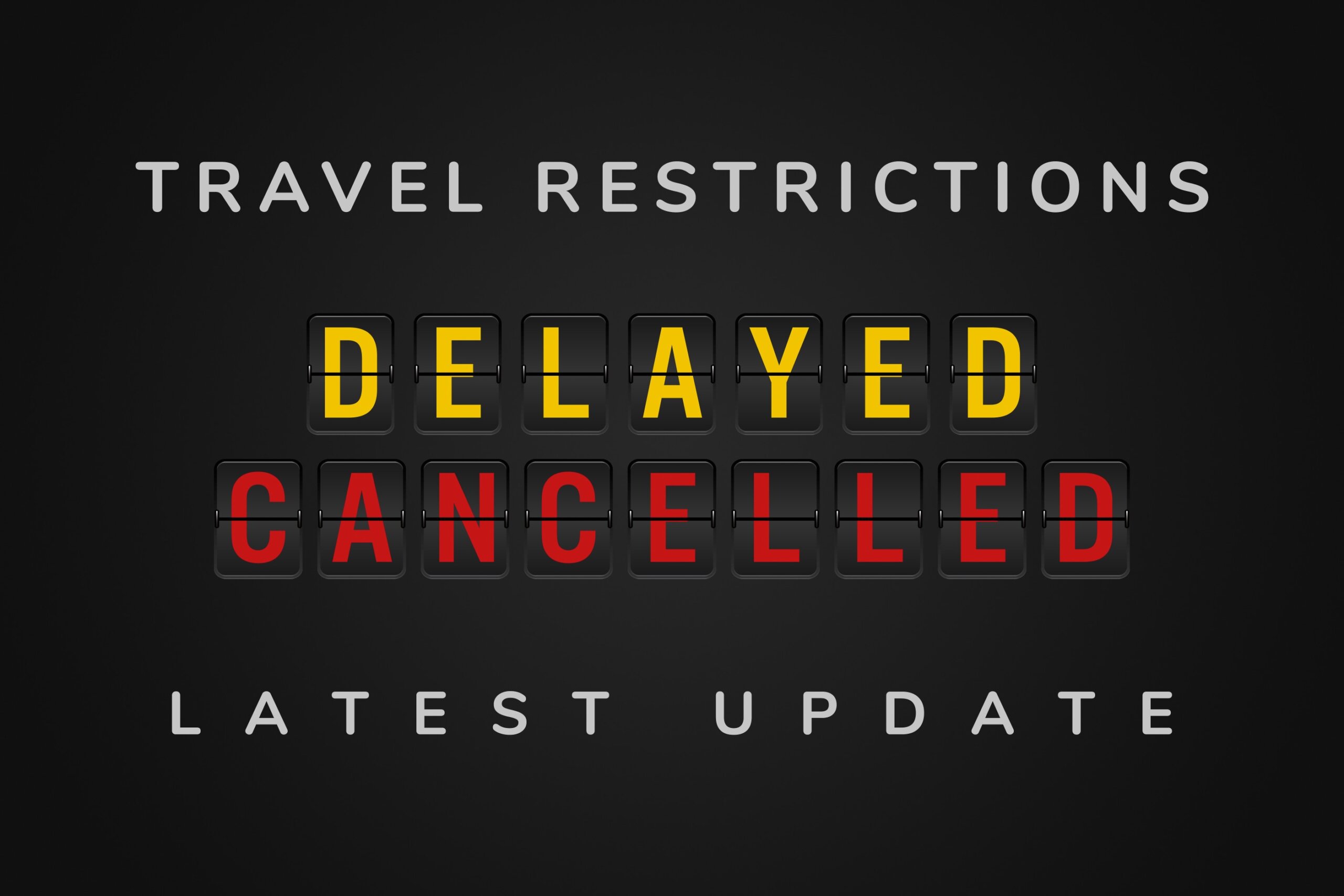 U.S. travel rules 2025: Travel restriction bans latest update banner sign - Closed borders, journey advisories and trip suspensions - Government restrictions on non essential travelling - Delays and cancelled flights concept