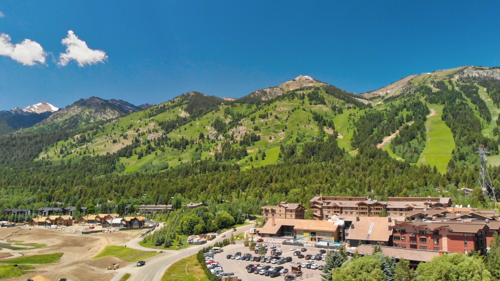 Amazing panoramic aerial view of Teton Village near Jackson Hole in summertime, WY, USA
