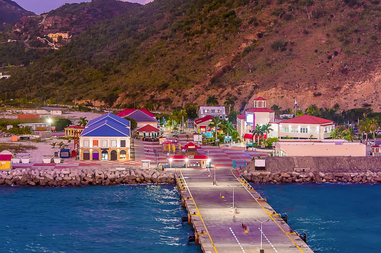 A view towards the Cruise Port on Grand Turk at sunrise
