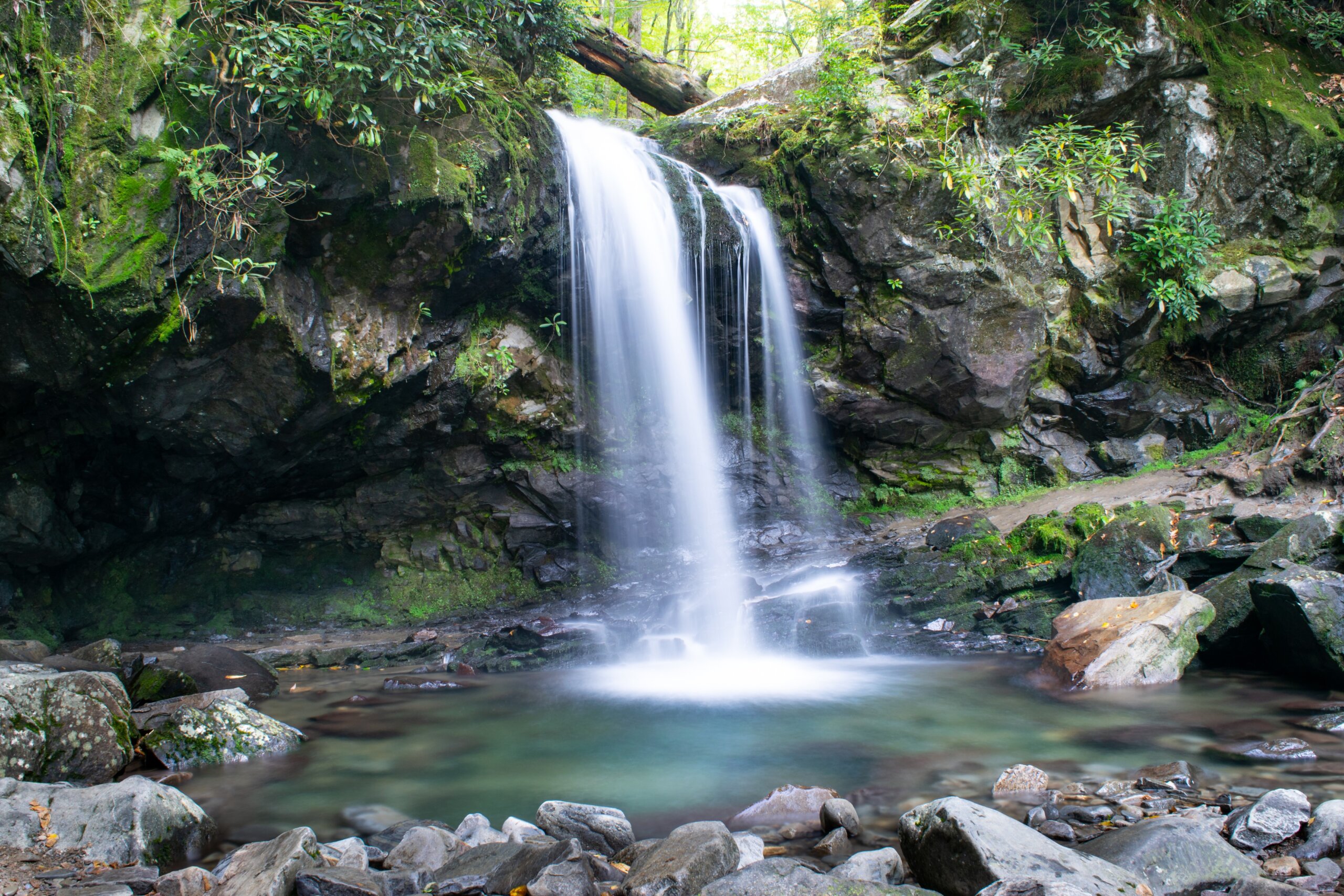 Beautiful Waterfall in Forested Wilderness of Great Smoky Mountains National Park - Tennessee, USA
