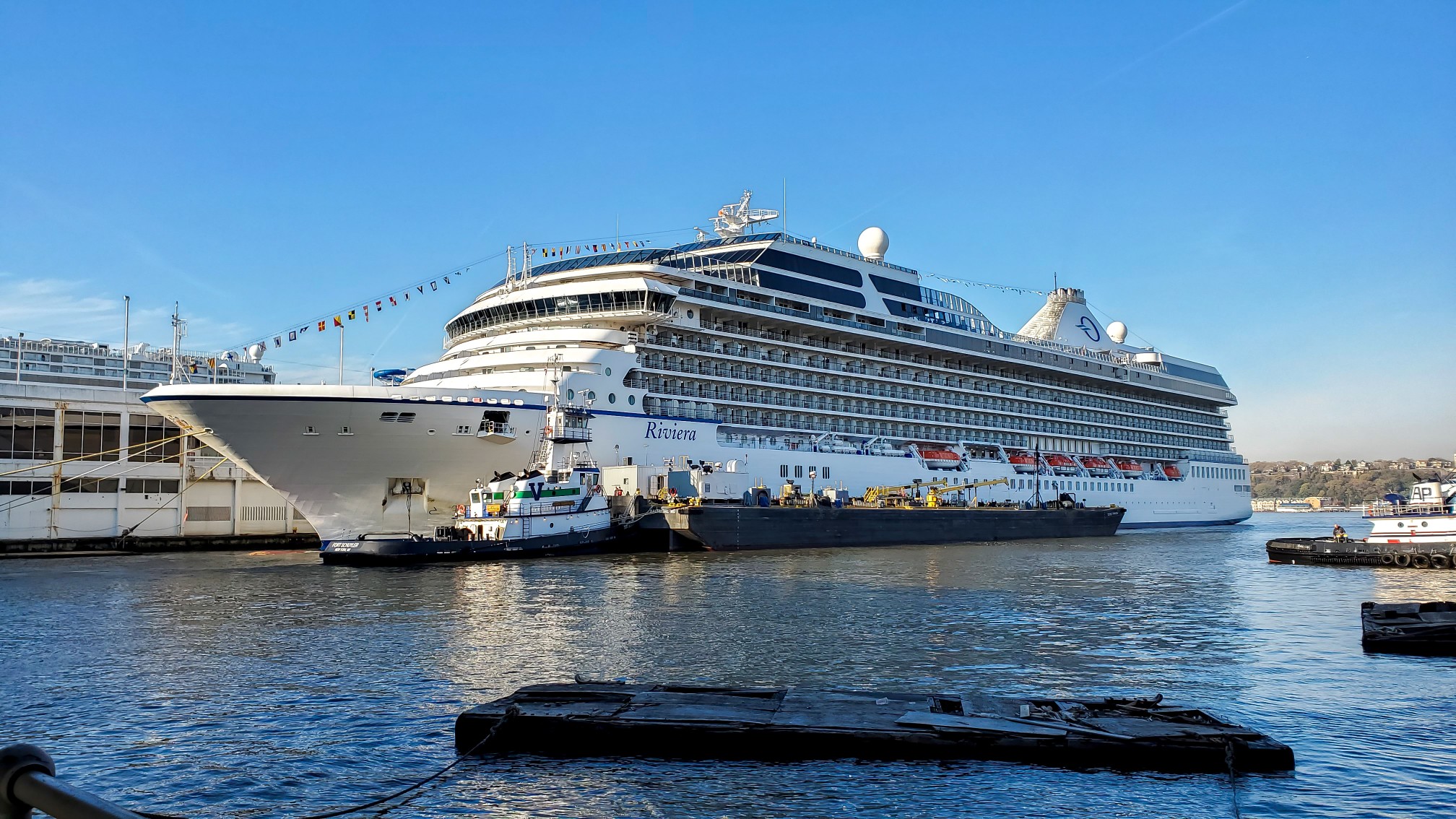 Oceania Riviera cruise ship docked in New York City cruise port
