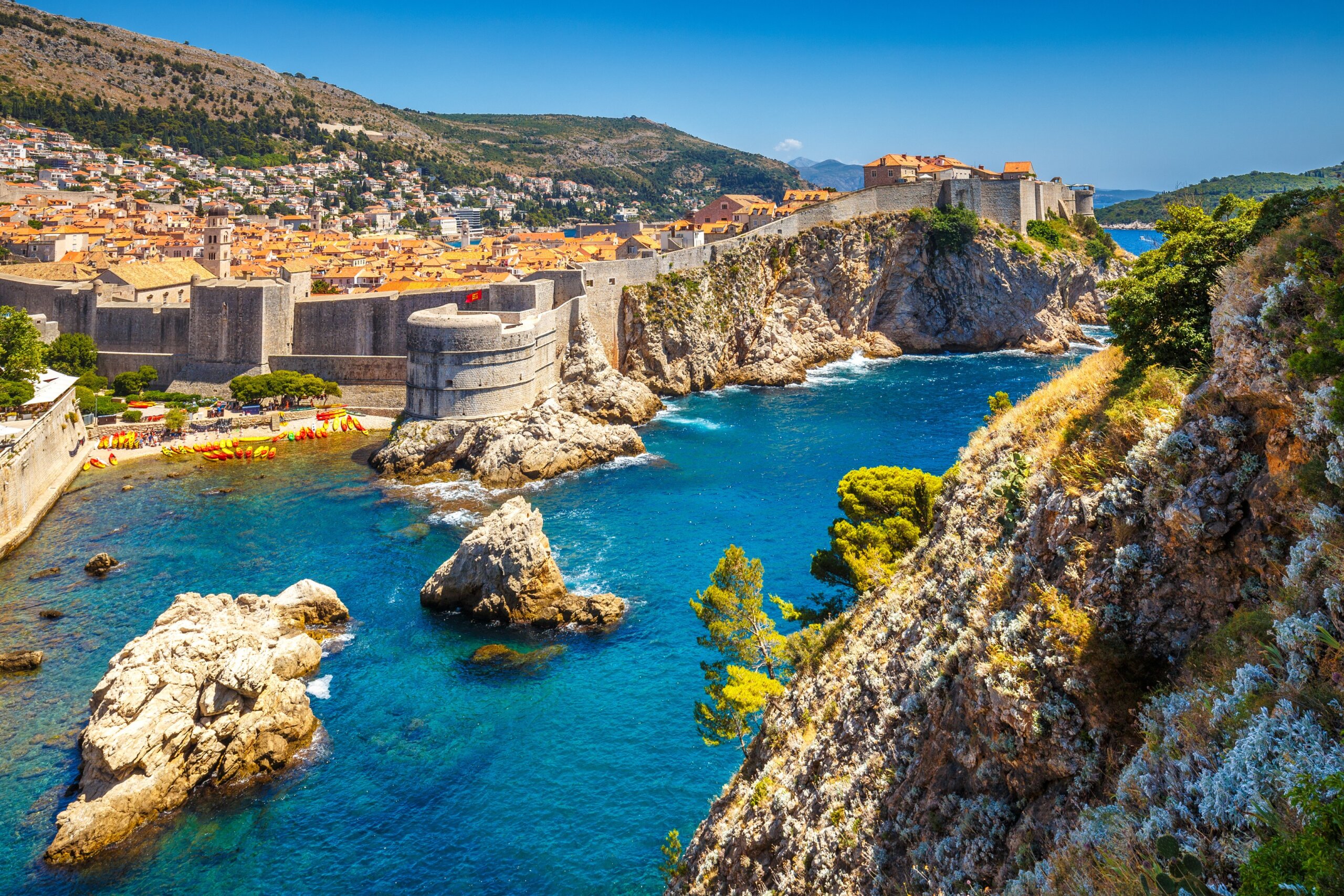 Dubrovnik old town with city walls on the Adriatic Sea in southern Croatia, Europe.
