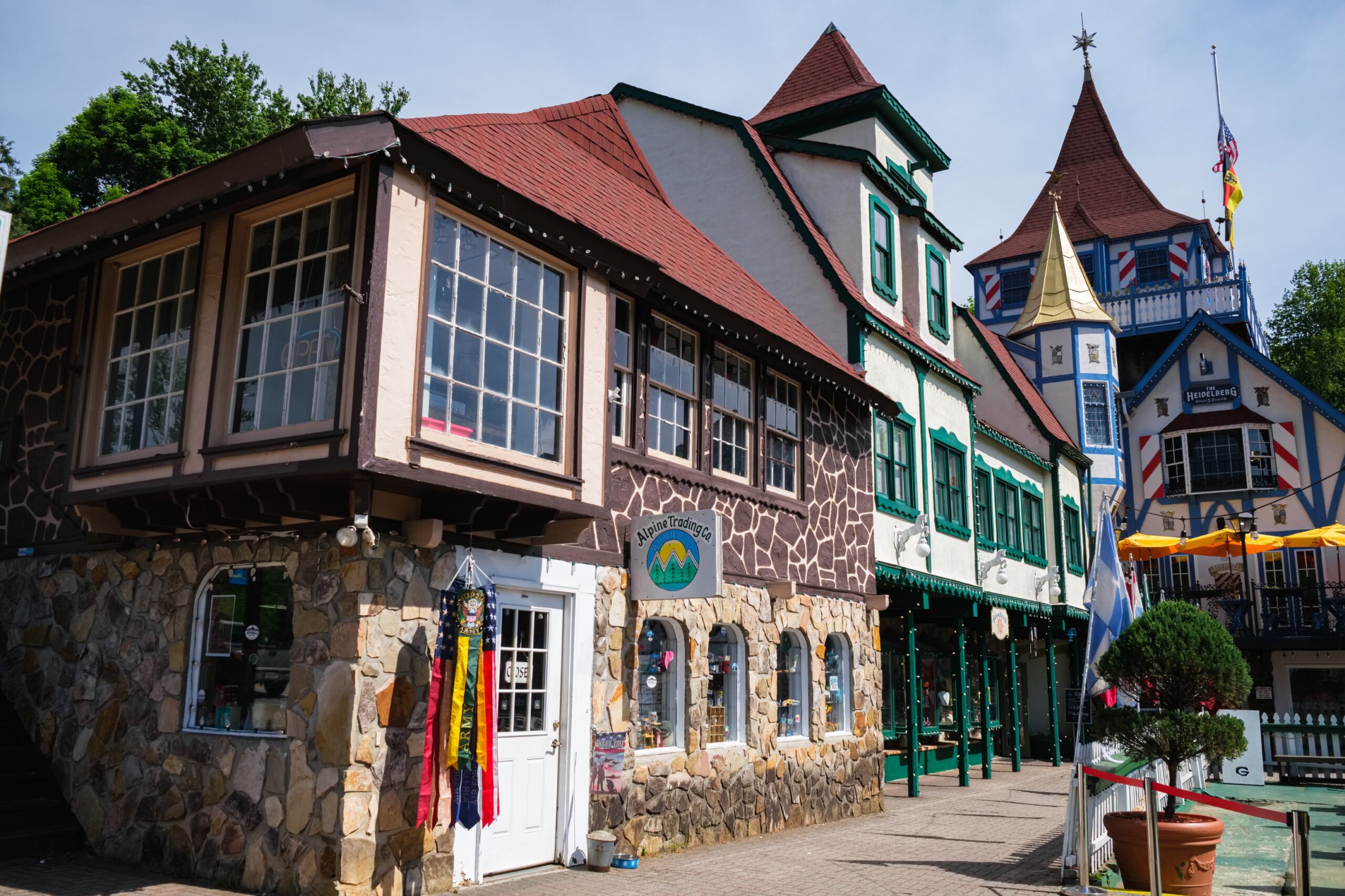 Cityscape view of the Bavarian style architecture in the small mountain town of Helen in Georgia
