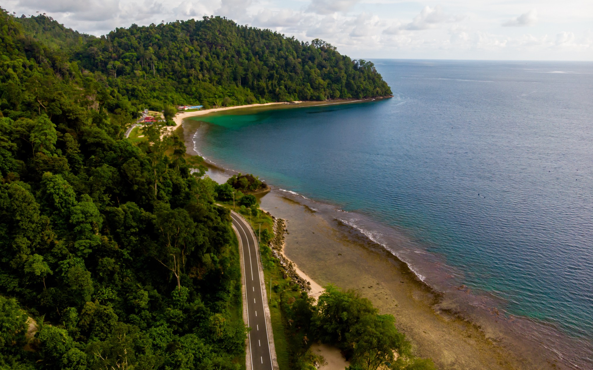 Aerial view landscape of coast in West Sumatra province, Indonesia - one of the world’s most earthquake-prone regions.
