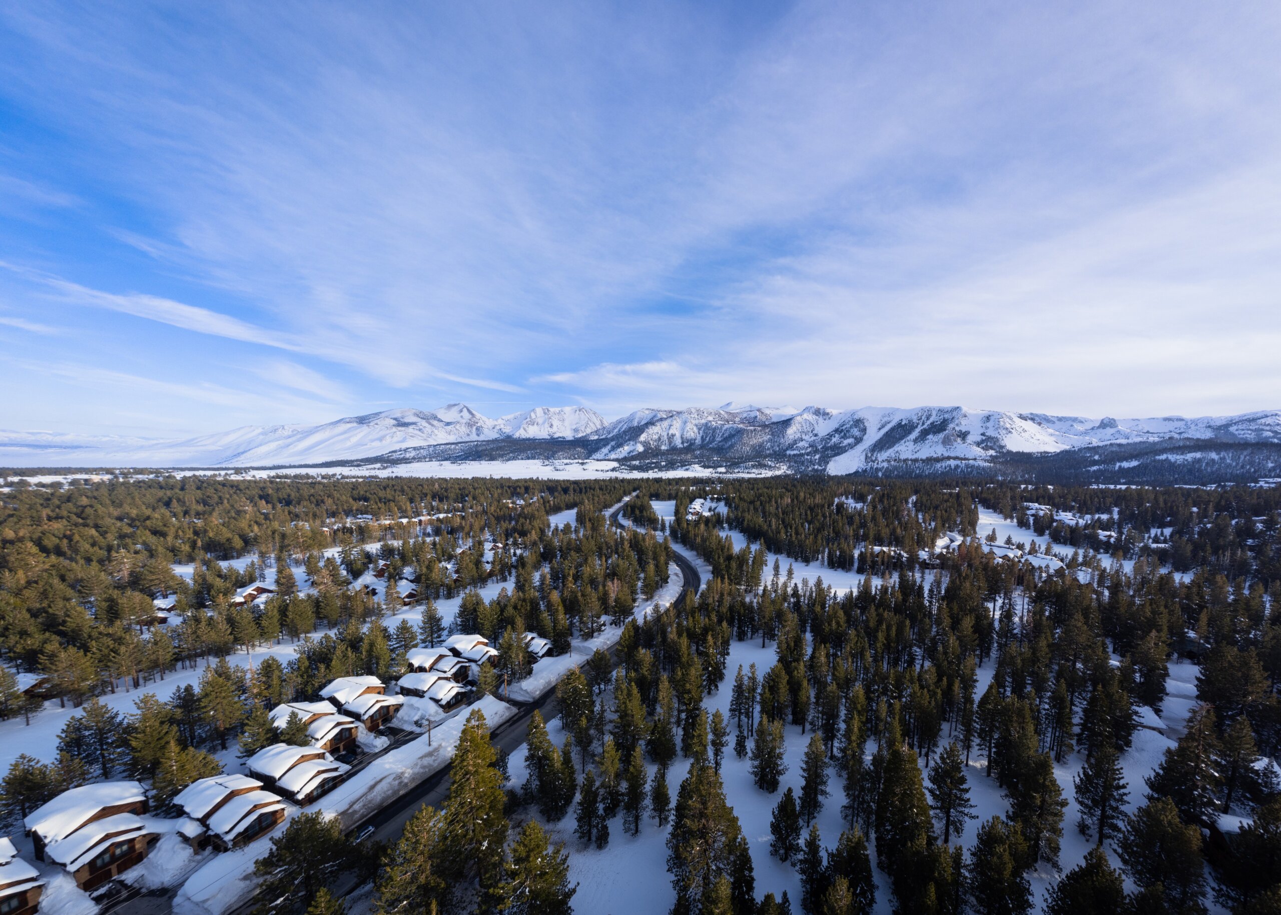 Aerial View of Mammoth Lakes, California in Winter
