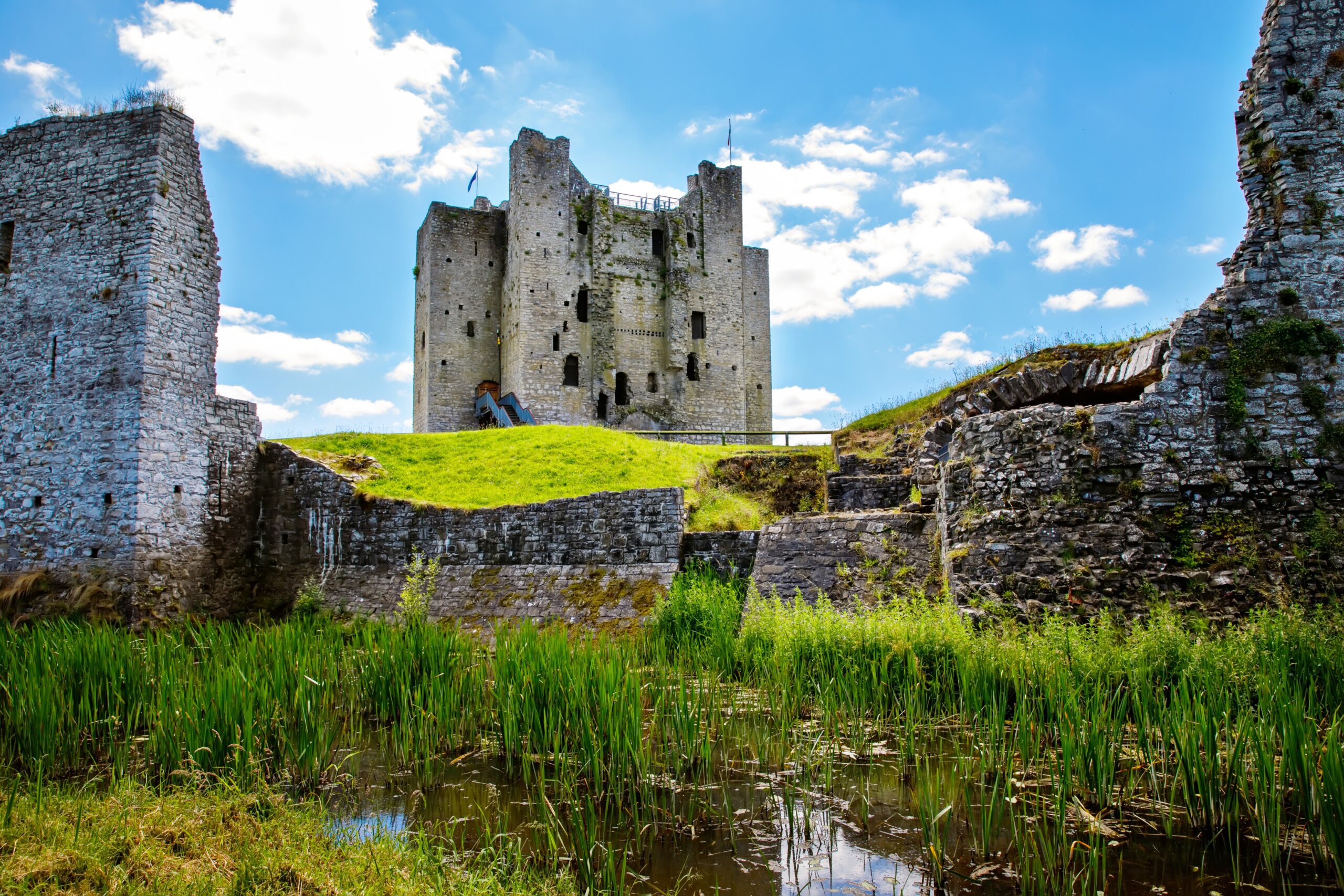 A panoramic view of Trim castle in County Meath on the River Boyne, Ireland. It is the largest Anglo-Norman Castle in Ireland