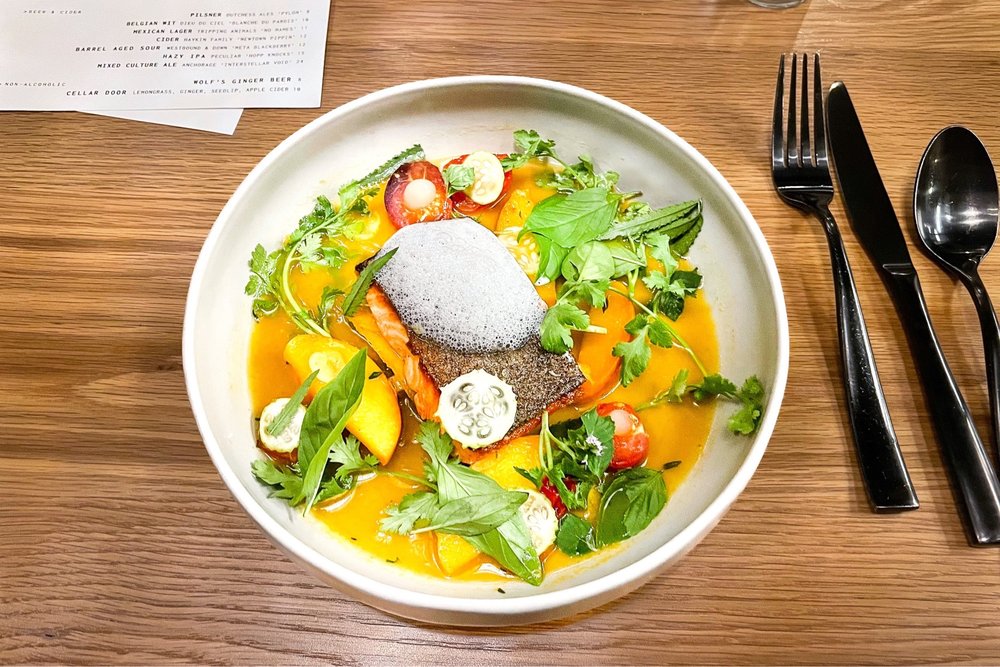 Seasonal tasting dish at The Wolf’s Tailor in Denver, a Michelin-starred fine dining destination in the U.S. known for creativity.