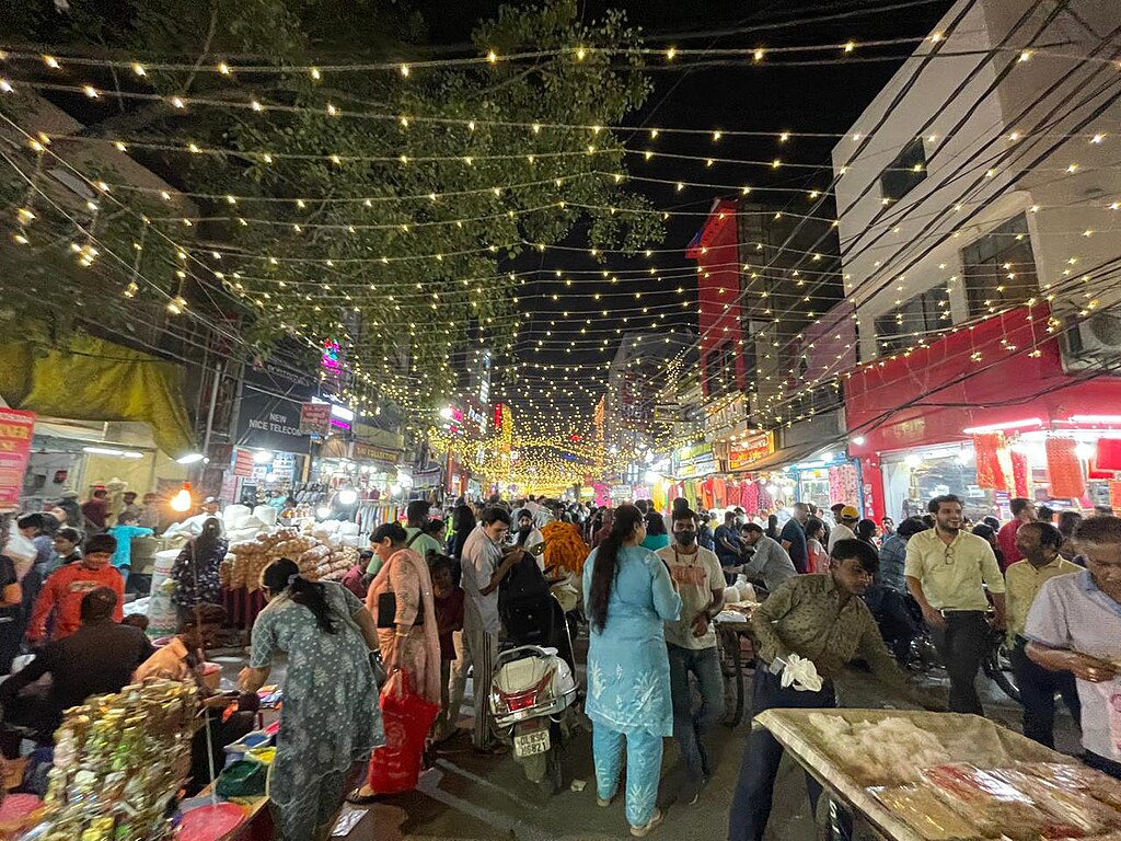 A busy market during the festival of Diwali in New Delhi, India
