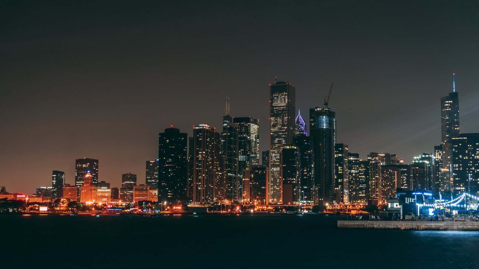night falls over Detroit, Michigan