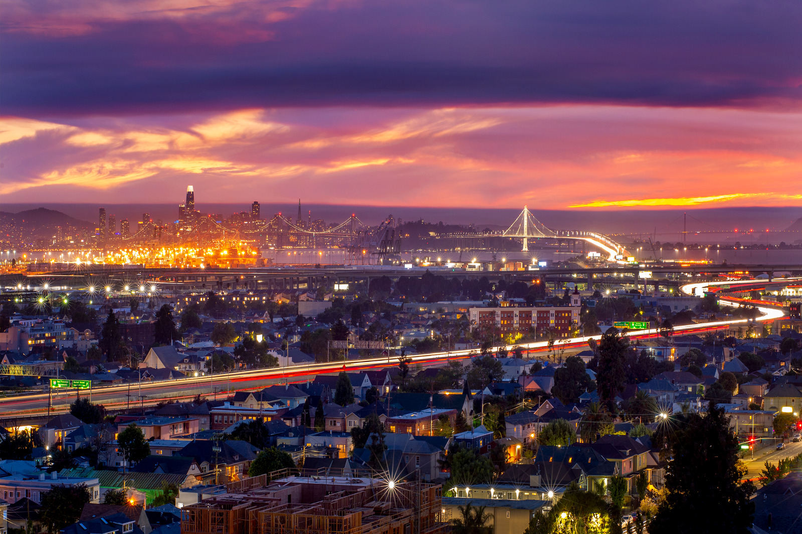 Oakland, California city skyline at night