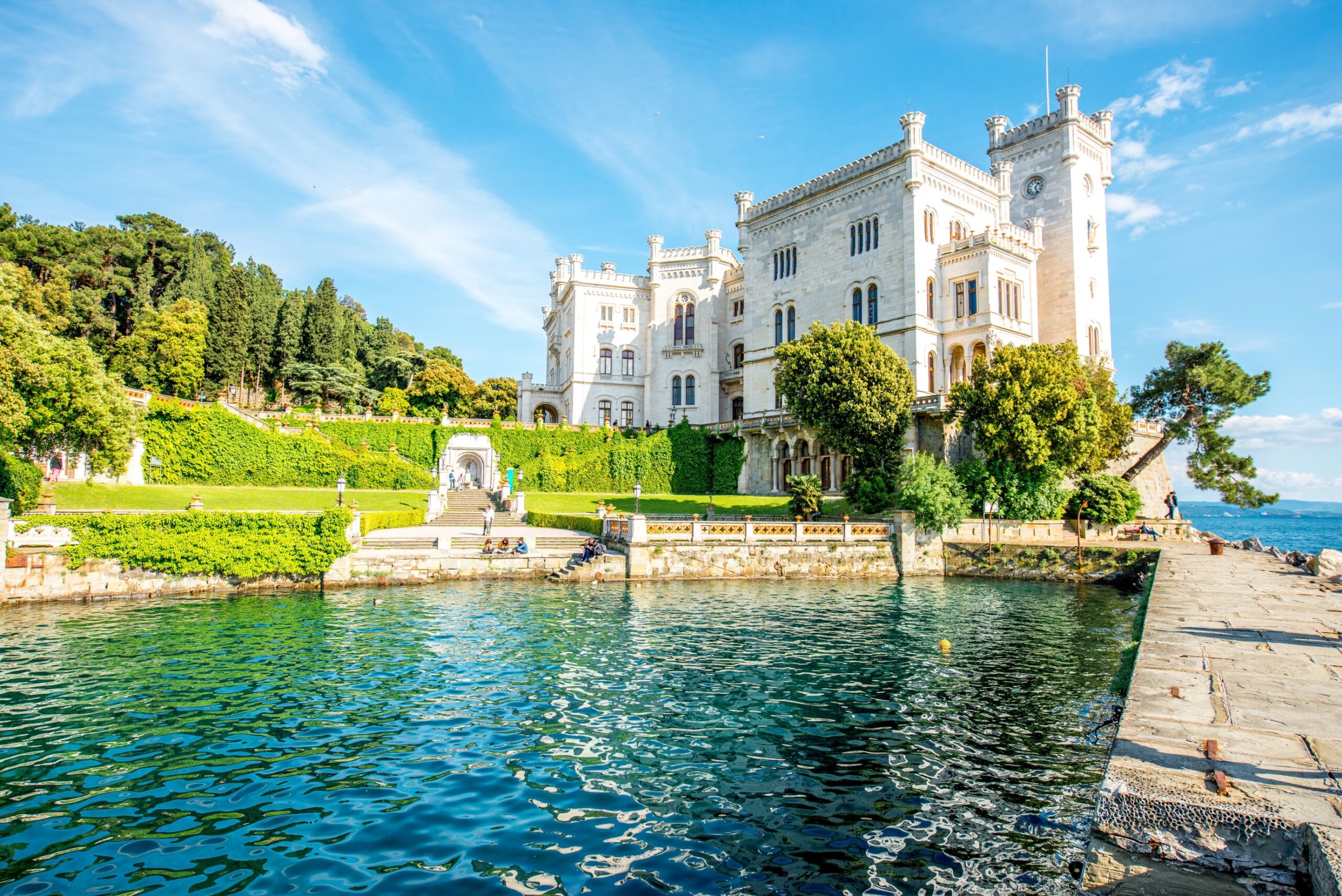 View on Miramare castle on the gulf of Trieste on northeastern Italy
