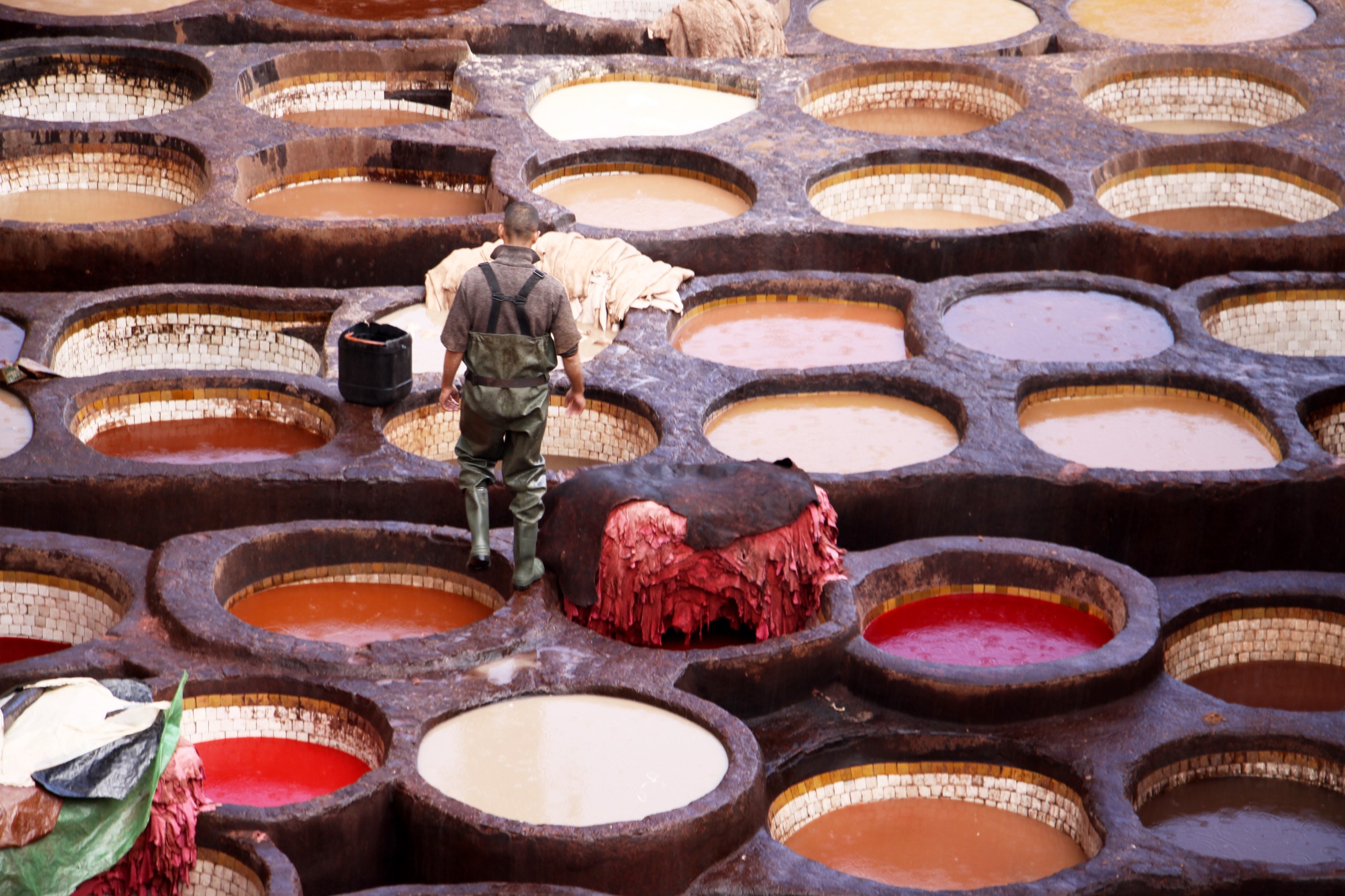 Leather dyeing in Fez, Morocco
