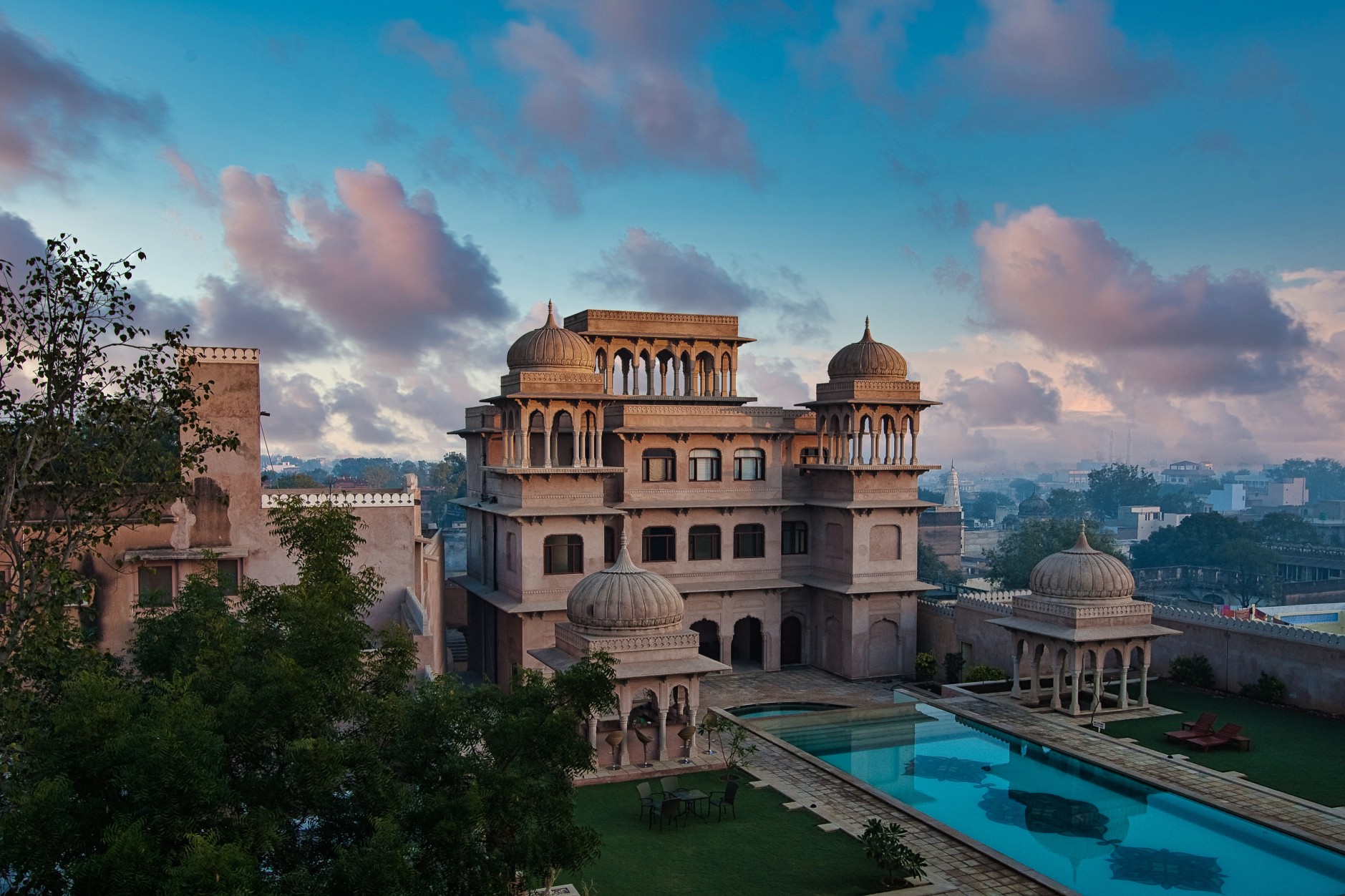 The Hindu style towers on the roof of Castle Mandawa, Rajasthan, India