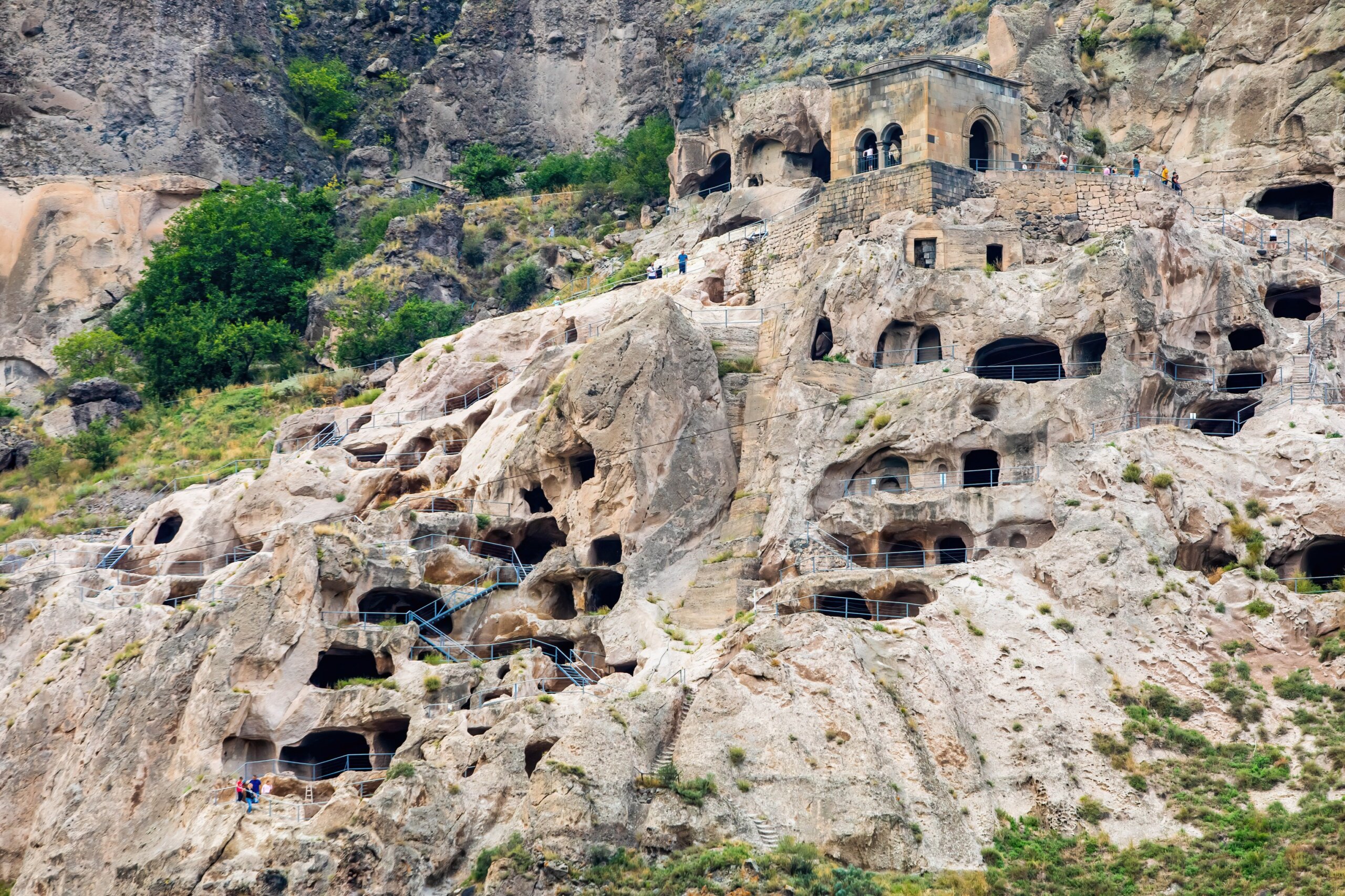 Scenic view of Vardzia caves complex in Georgia historic heritage
