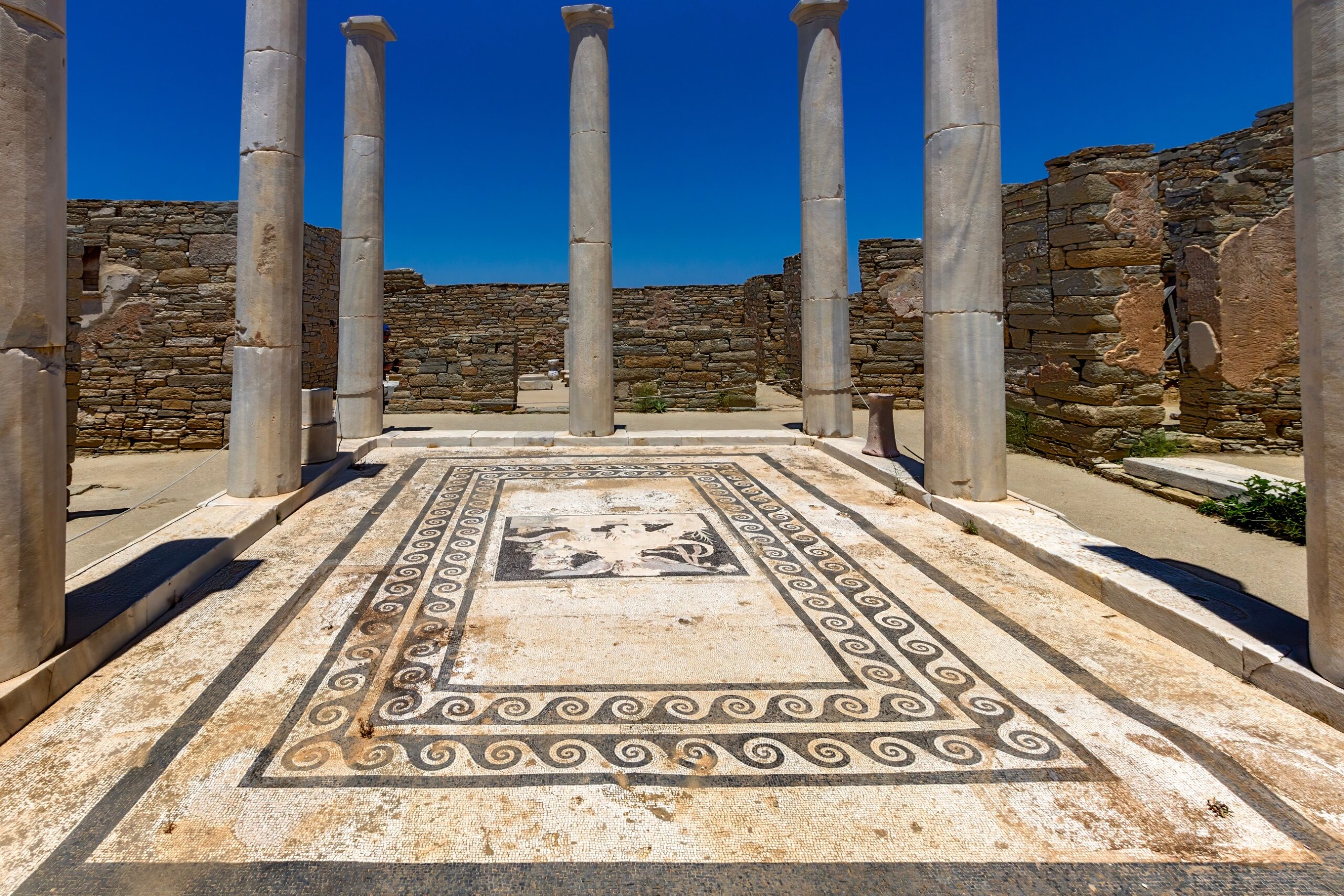 The "House of Dionysus" in the archaeological site of the "sacred" island of Delos. Cyclades, Greece.
