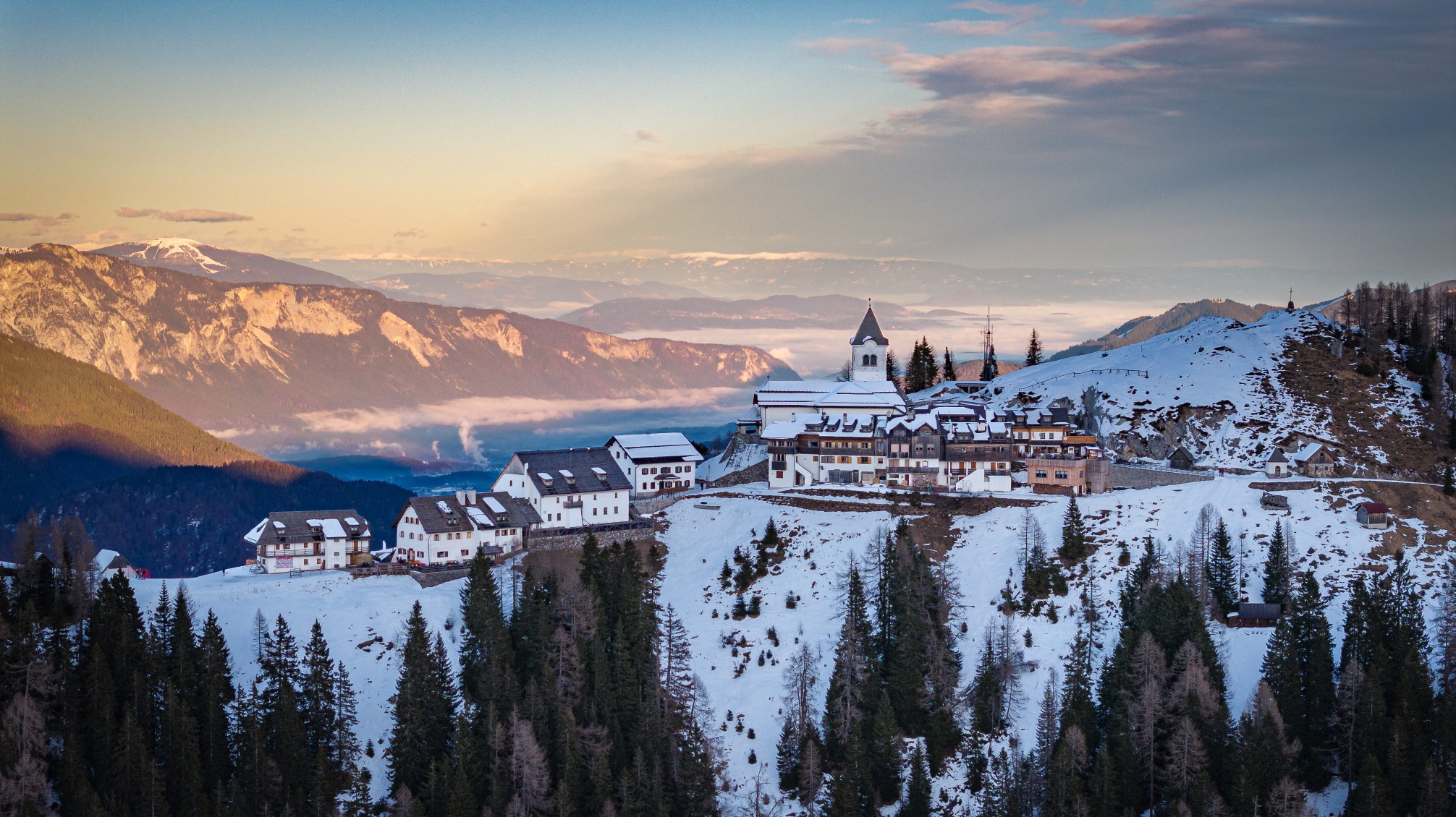 sunset in the mountains, Tarvisio, Monte Lussari, Italy
