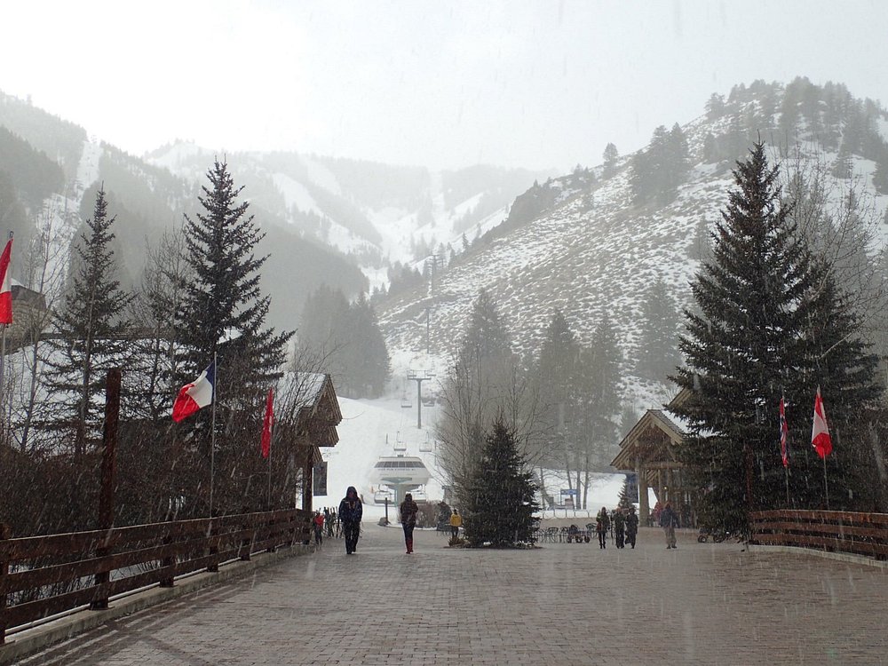 Snow falls over Sun Valley Resort
