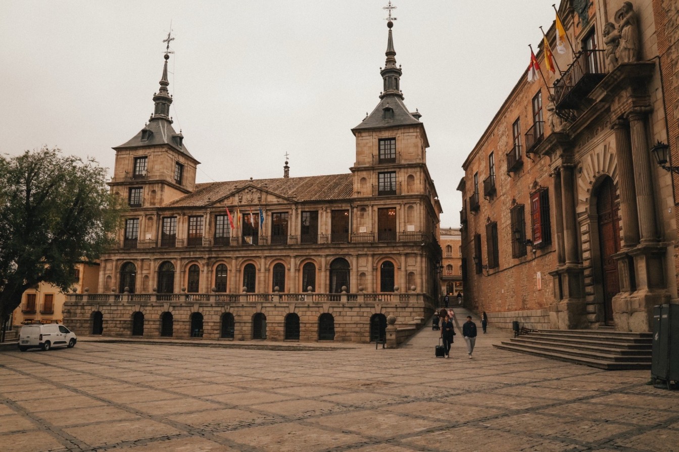 Historic City Hall and plaza in Toledo, Spain — a popular day trip destination from Madrid known for its medieval charm and cultural heritage.