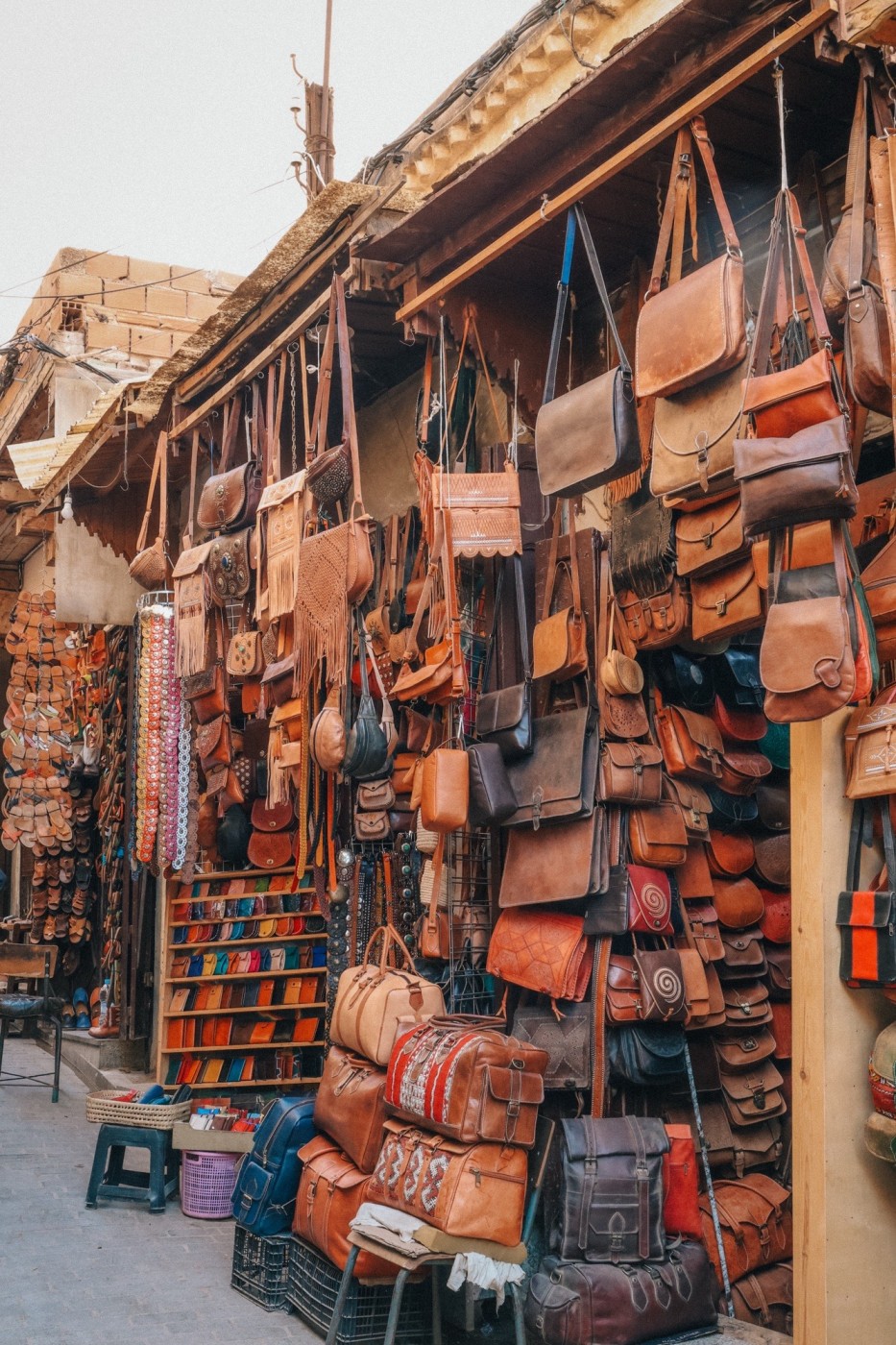 A leather shop in the Medina of Fes.
