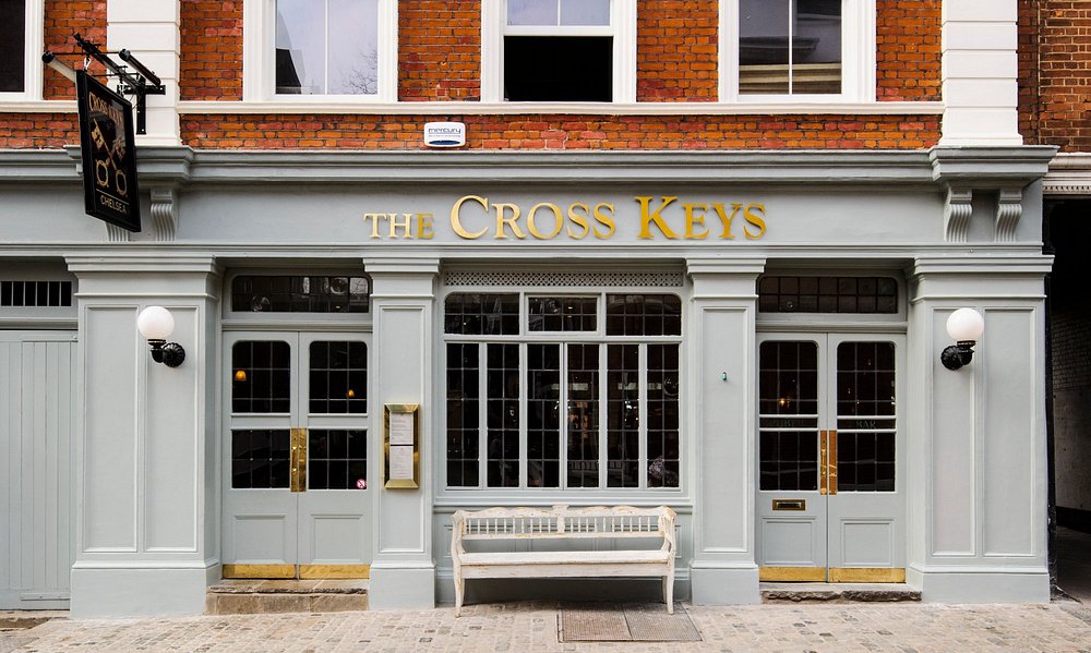 Front exterior of The Cross Keys pub in Chelsea, one of the most historic royal family pubs loved by Prince Harry and younger royals.