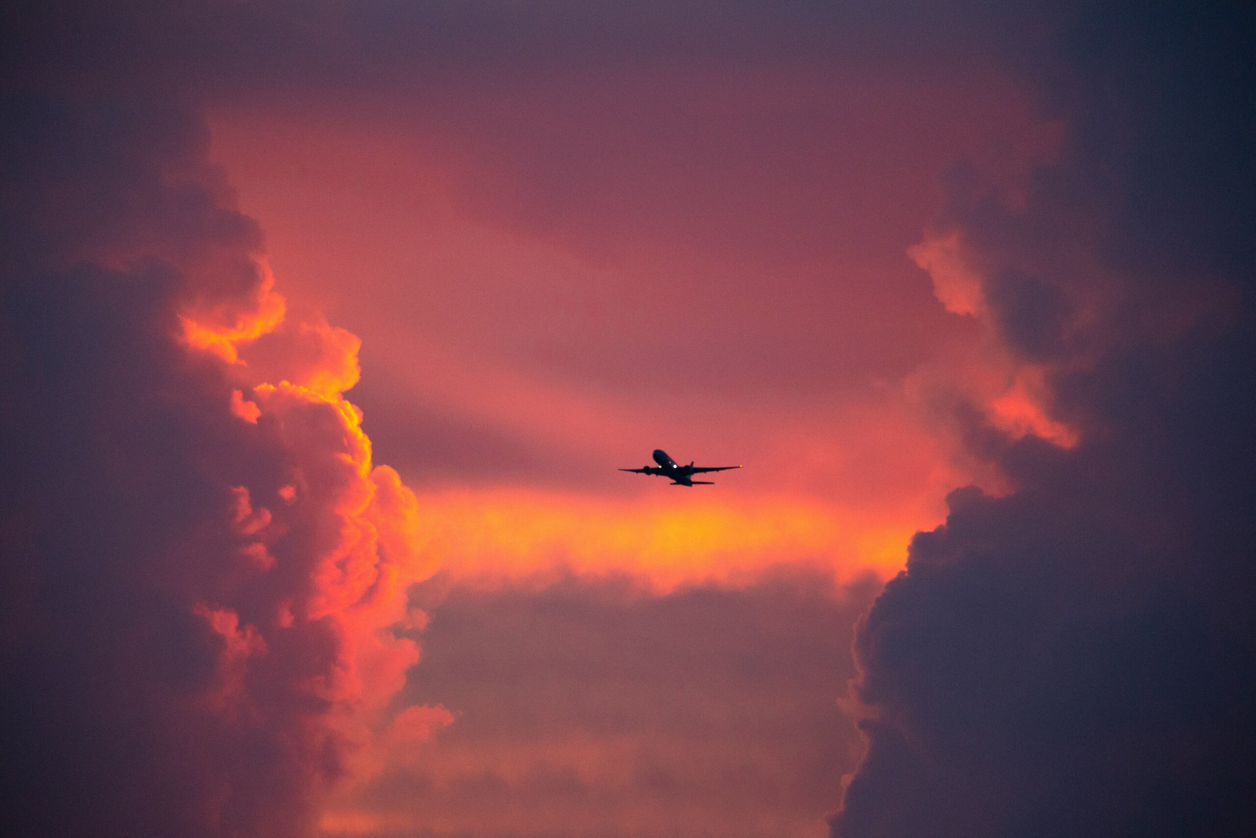 airplane at sunset
