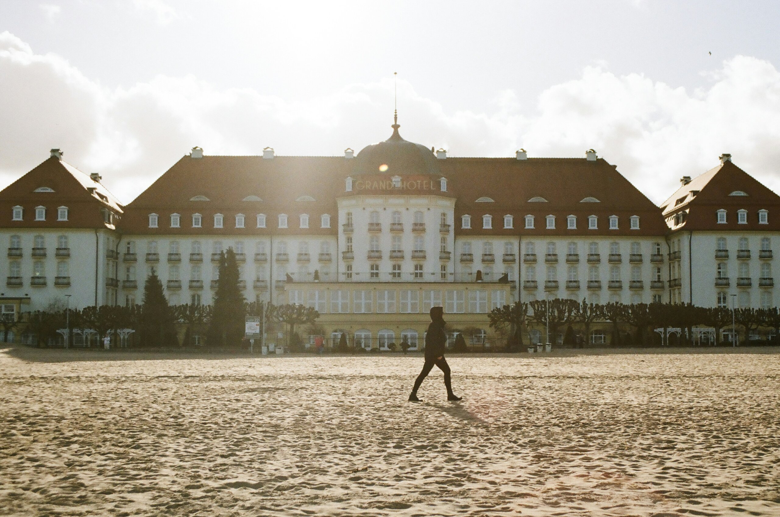 walking outside hotel