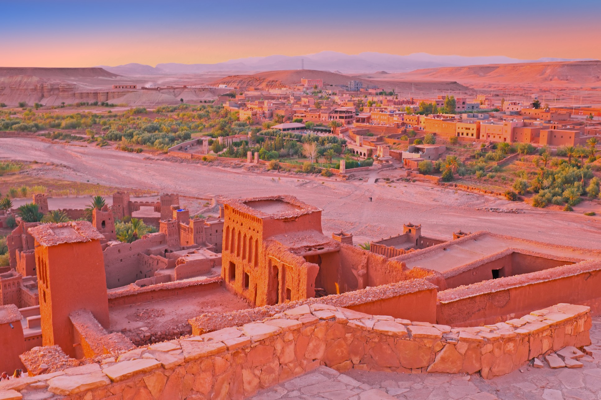 The fortified town of Ait ben Haddou near Ouarzazate Morocco on the edge of the sahara desert in Morocco. Famous for its use as a set in many films such as Lawrence of Arabia, Gladiator