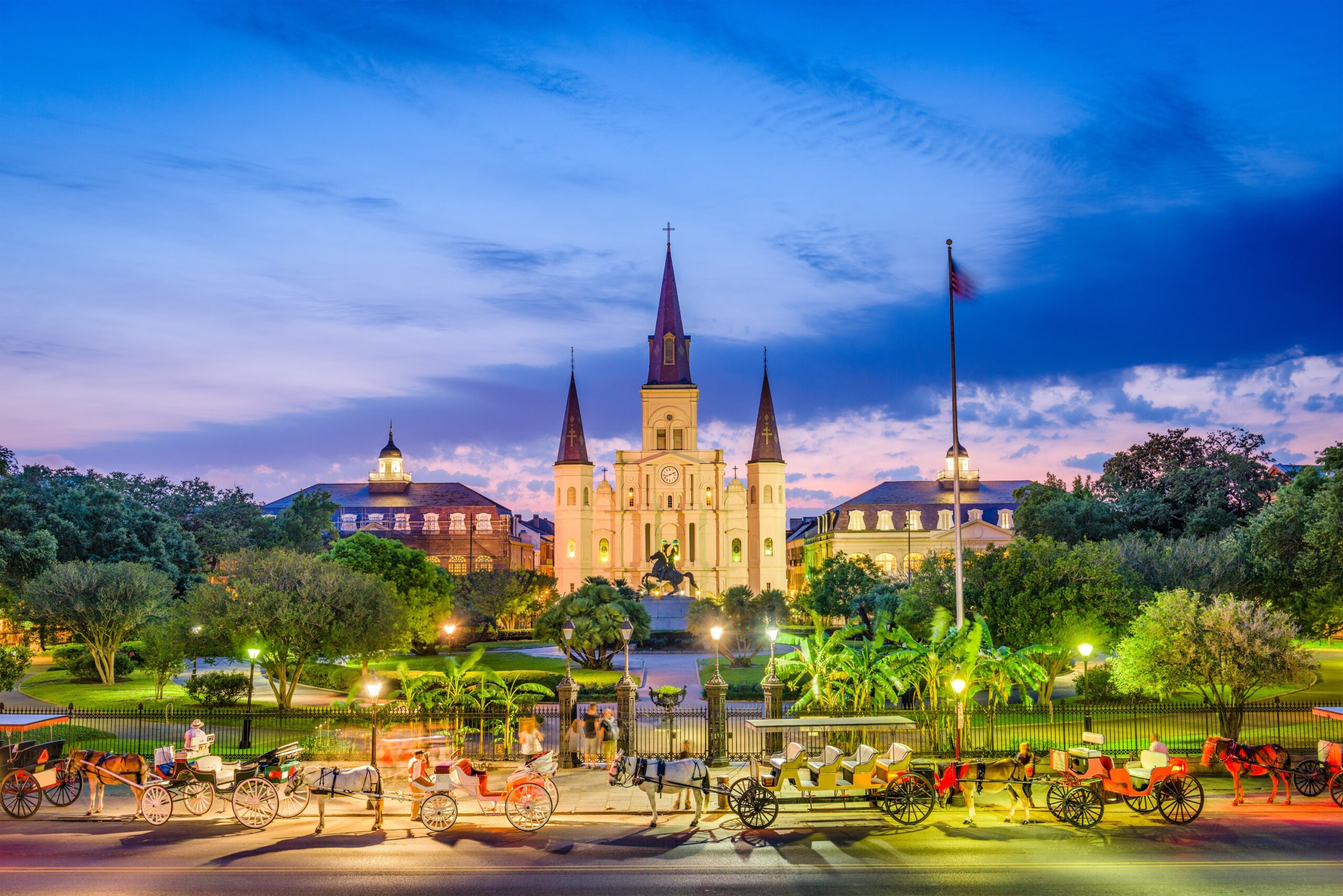 New Orleans, Louisiana, USA at Jackson Square during twilight.
