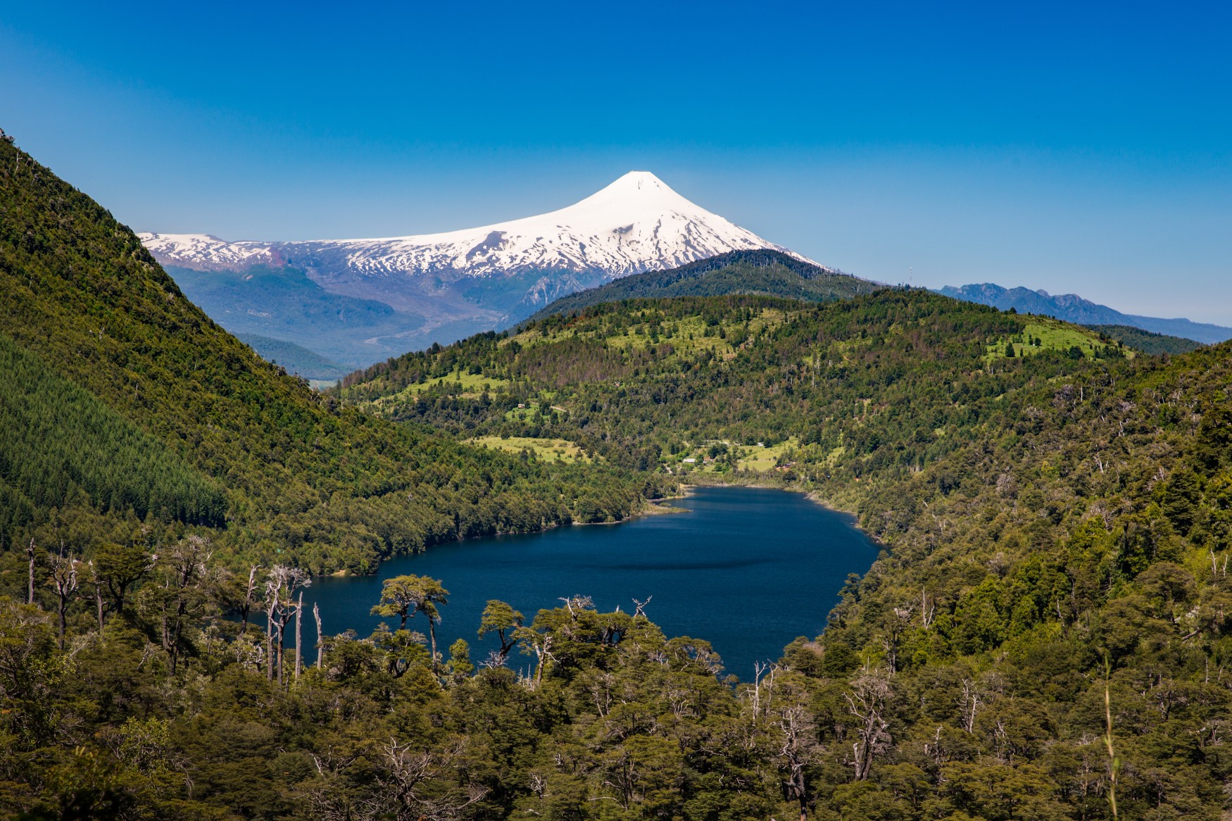 scenic view of Villarrica Volcano in Chile patagonia sunset