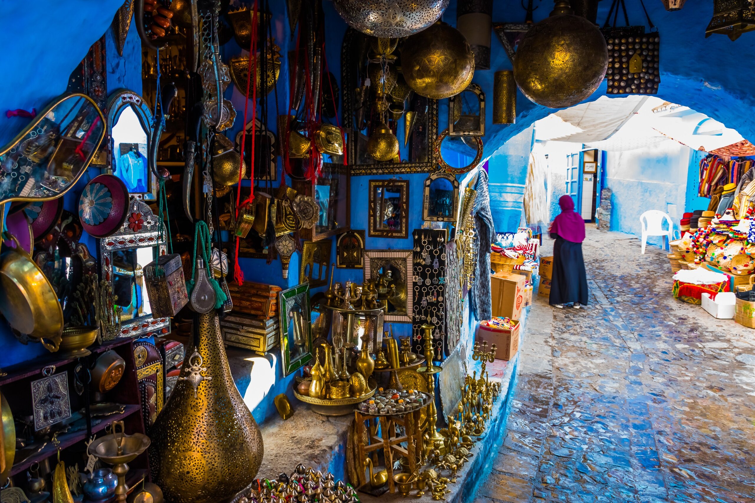 Gift shop in blue medina of the Chefchaouen, Marocco in Africa
