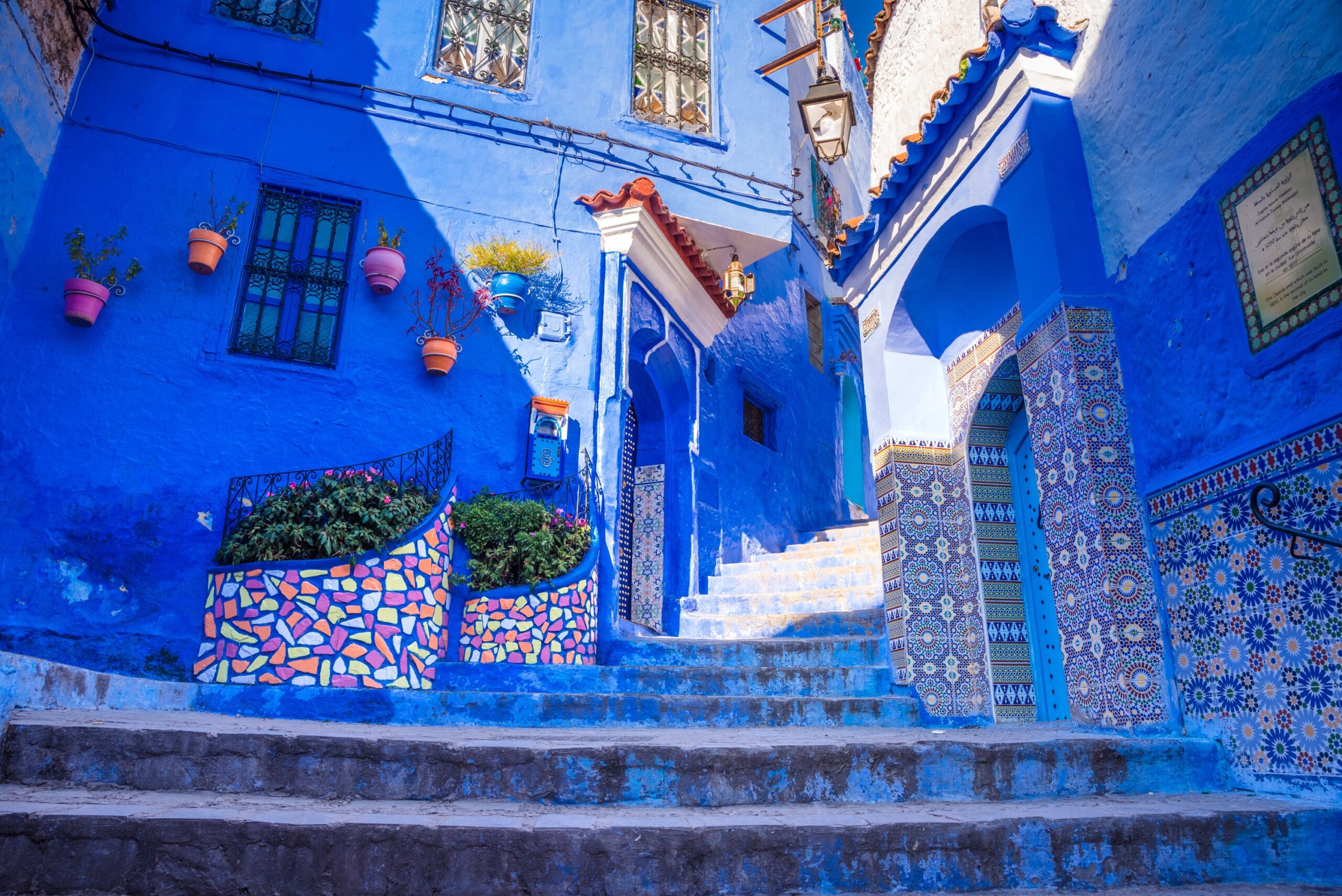 Chefchaouen, a city with blue painted houses and narrow, beautiful, blue streets, Morocco, Africa
