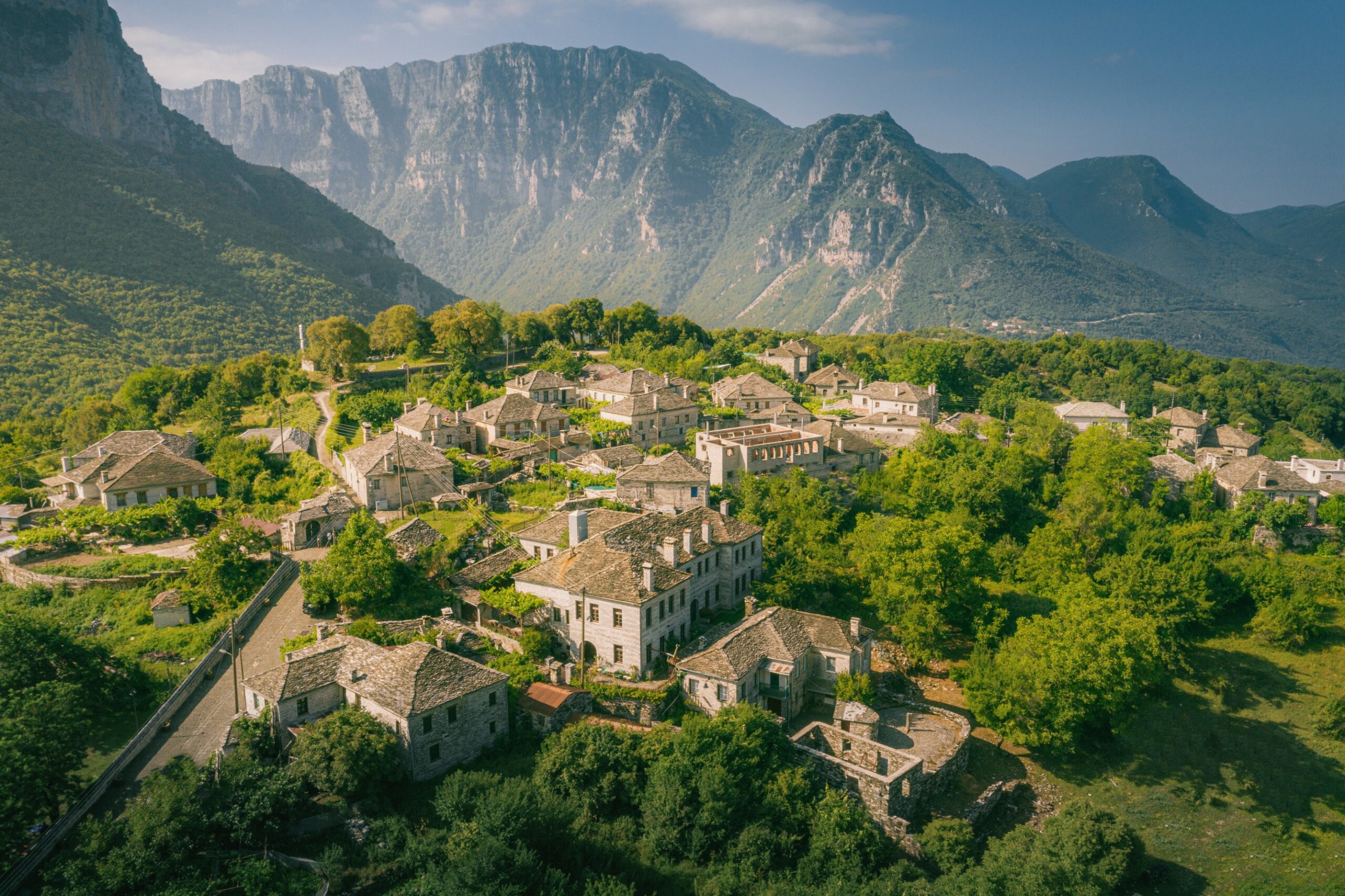 Village of Papingo and Mount Tymfi in Zagori (or Zagorochoria or Zagorohoria) at Pindus Mountains, Greece