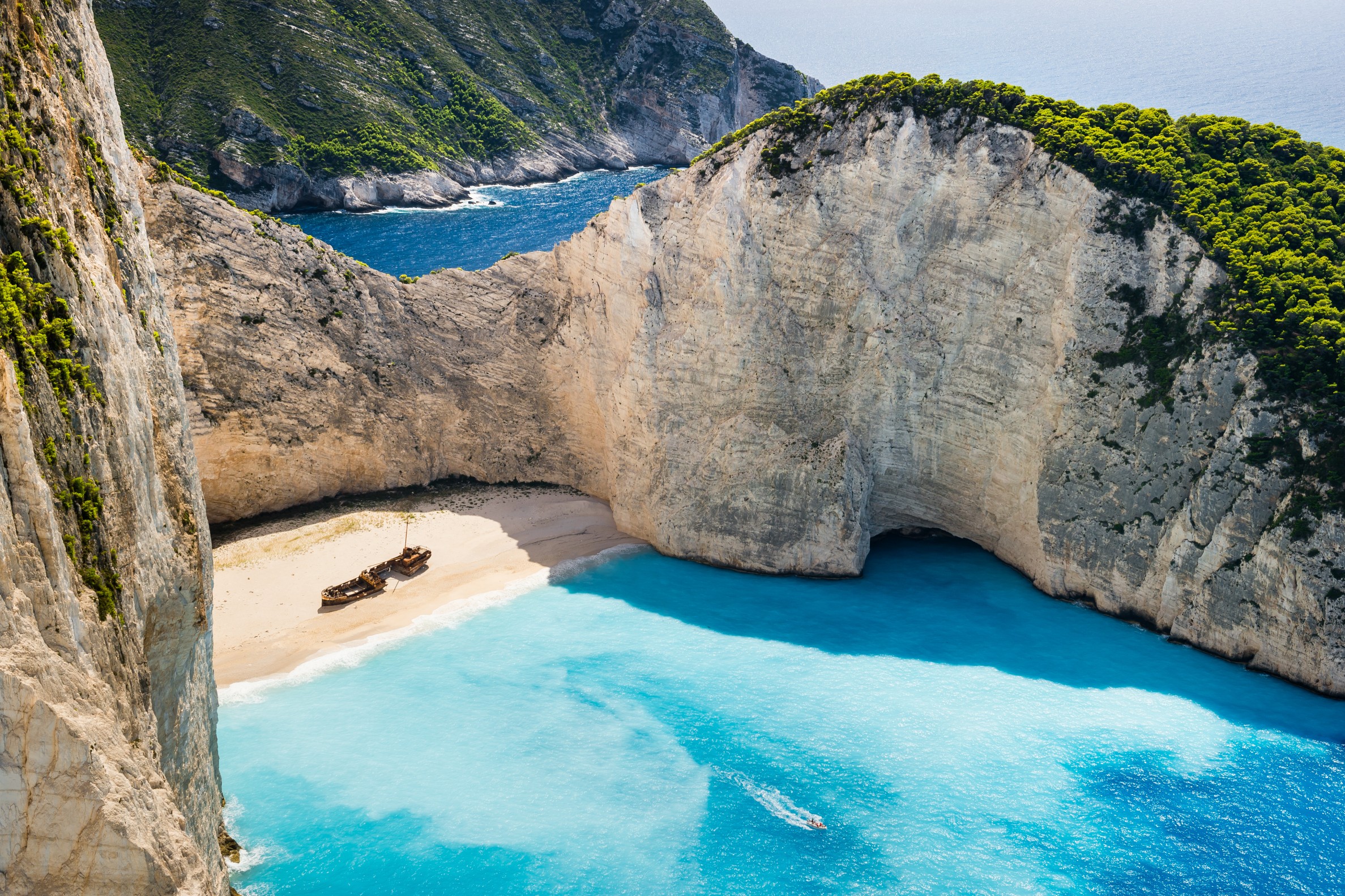 Idyllic view of beautiful Navagio Beach on Zakynthos Island
