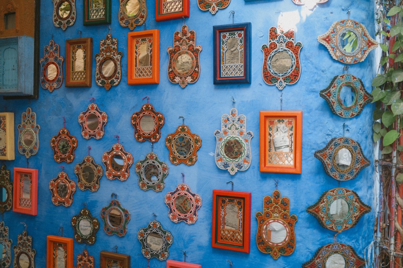 Creative and blue walls around the Medina. 
