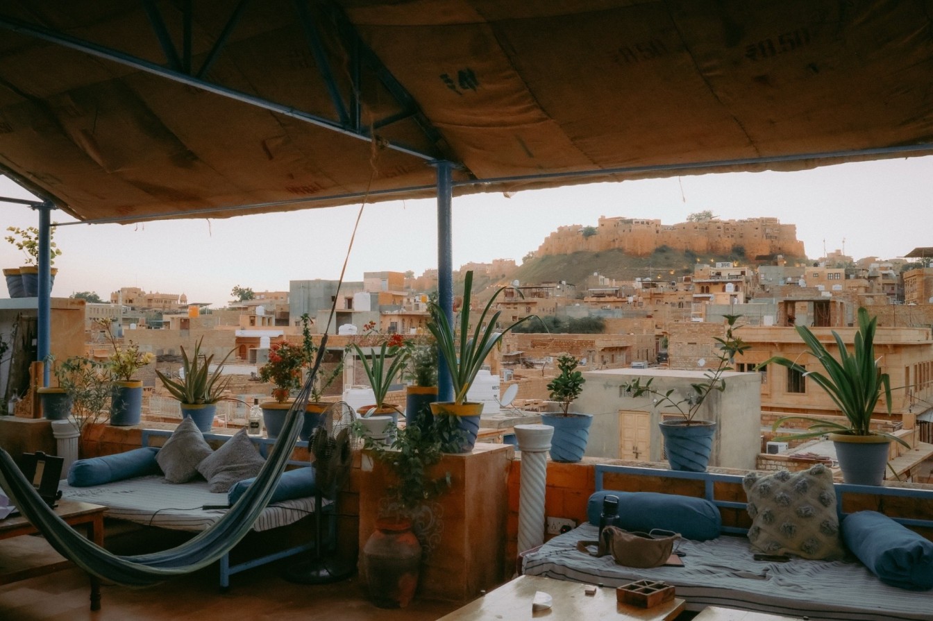 Views from the rooftop of Jaisalmer Hostel crowd. 
