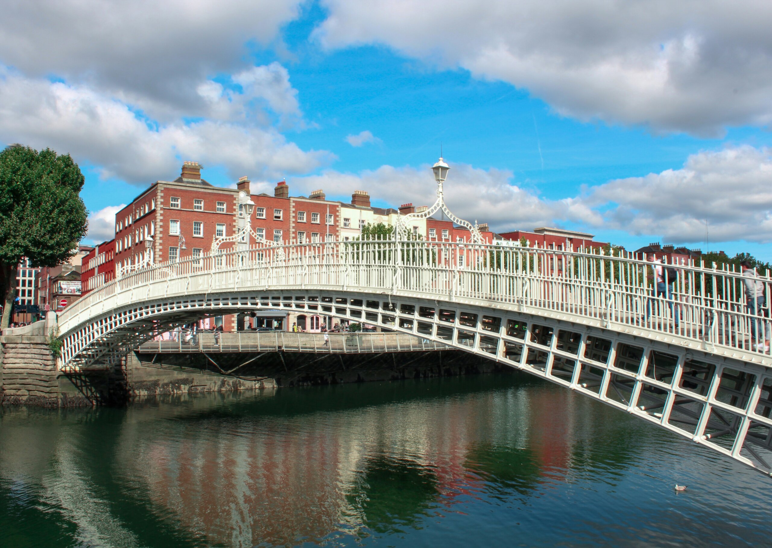 Ha’penny Bridge over the River Liffey in Dublin on a clear day
