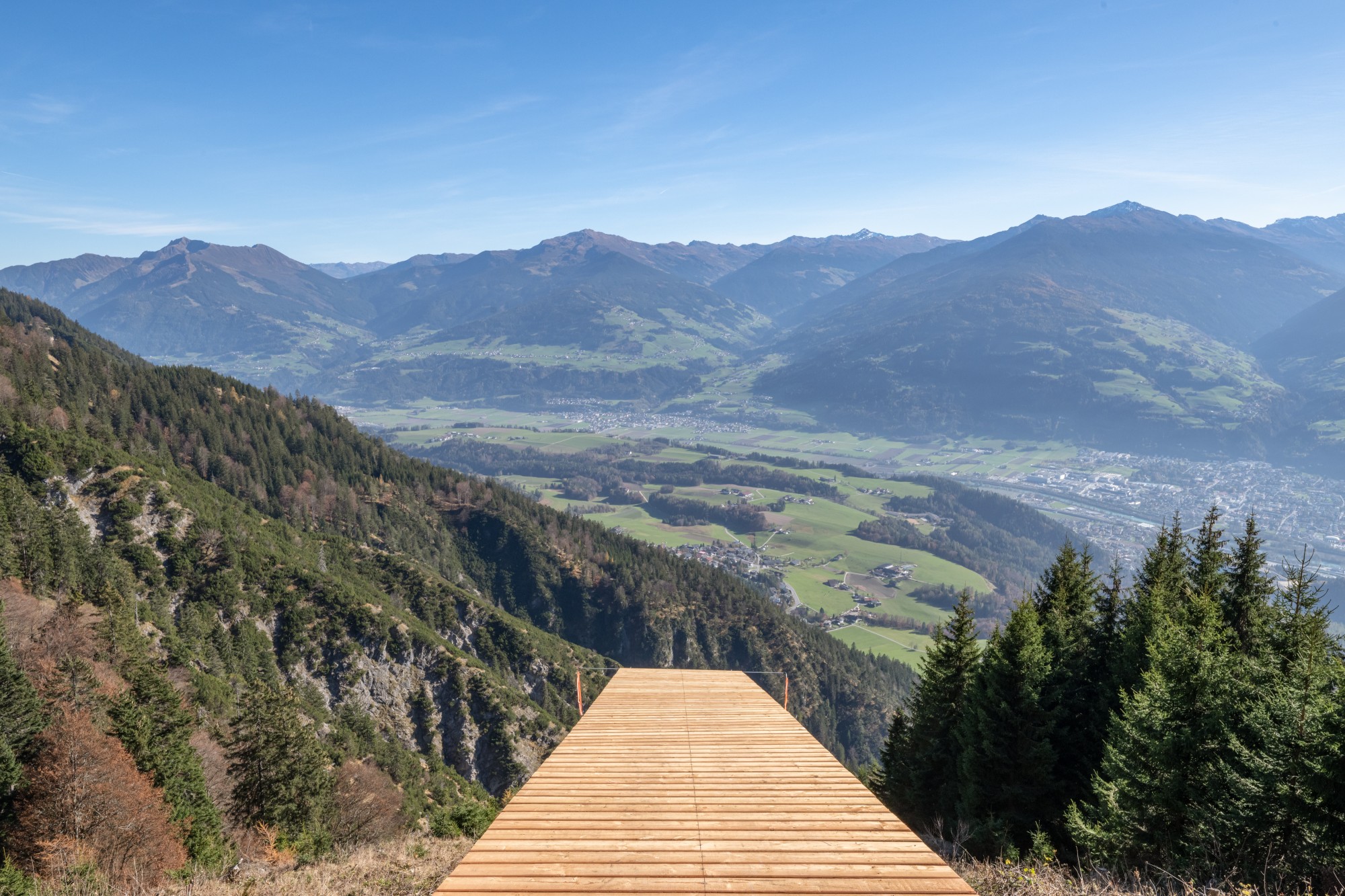 Innsbruck, Austrian wooden path paraglider take off spot from the top of Alps in Austria
